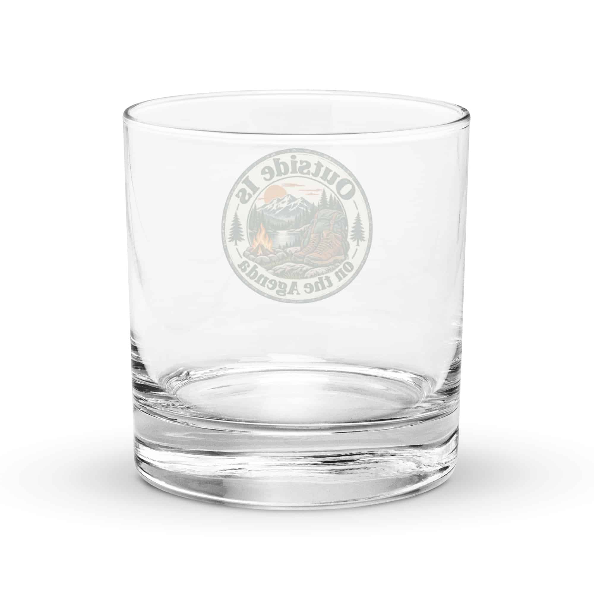 Nature and Adventure Rocks Glass: Outside Is on the Agenda, Vintage Round Badge