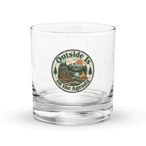 Nature and Adventure Rocks Glass: Outside Is on the Agenda, Vintage Round Badge - 10.5 oz - Main