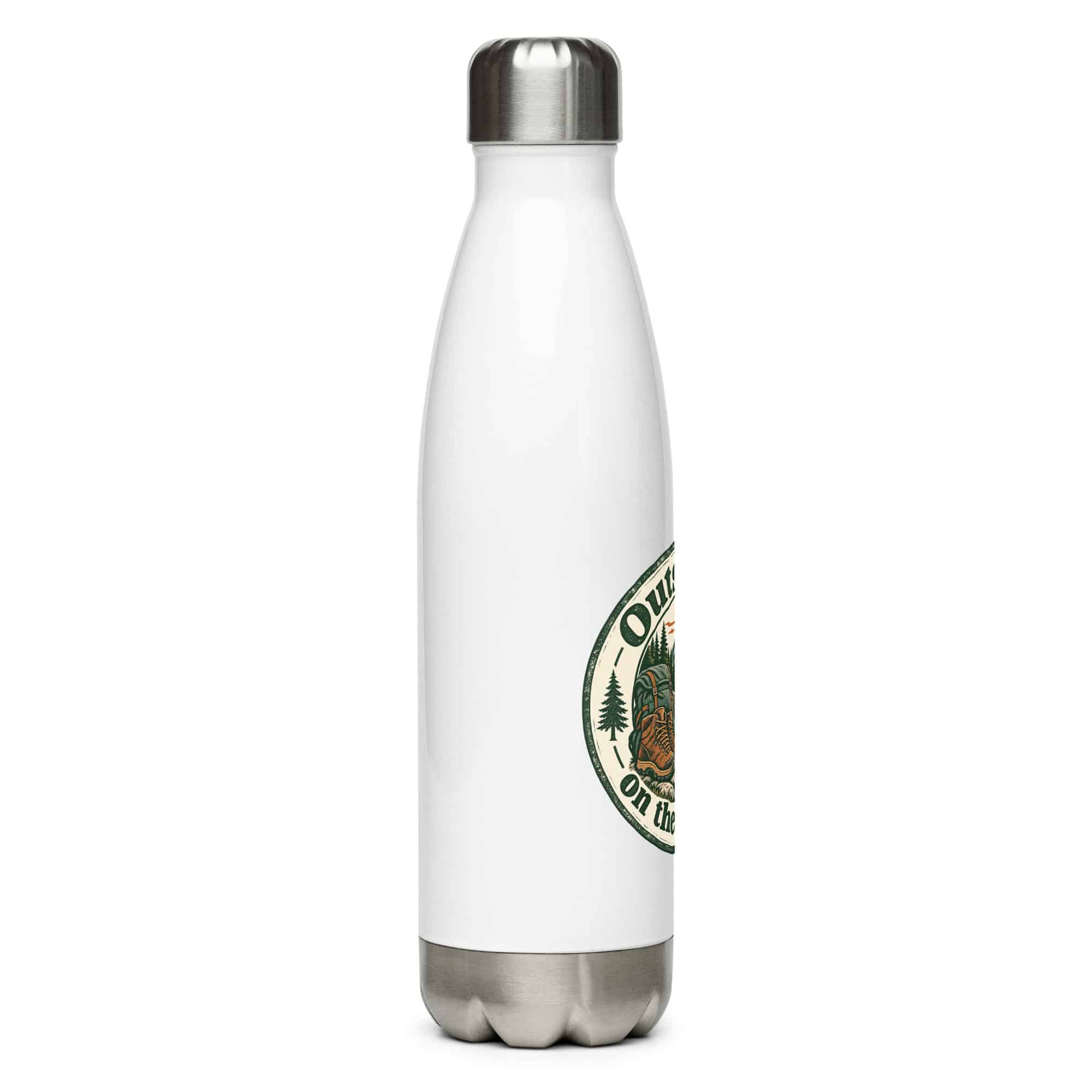 Nature and Adventure Stainless Steel Water Bottle: Outside Is on the Agenda, Vintage Round Badge