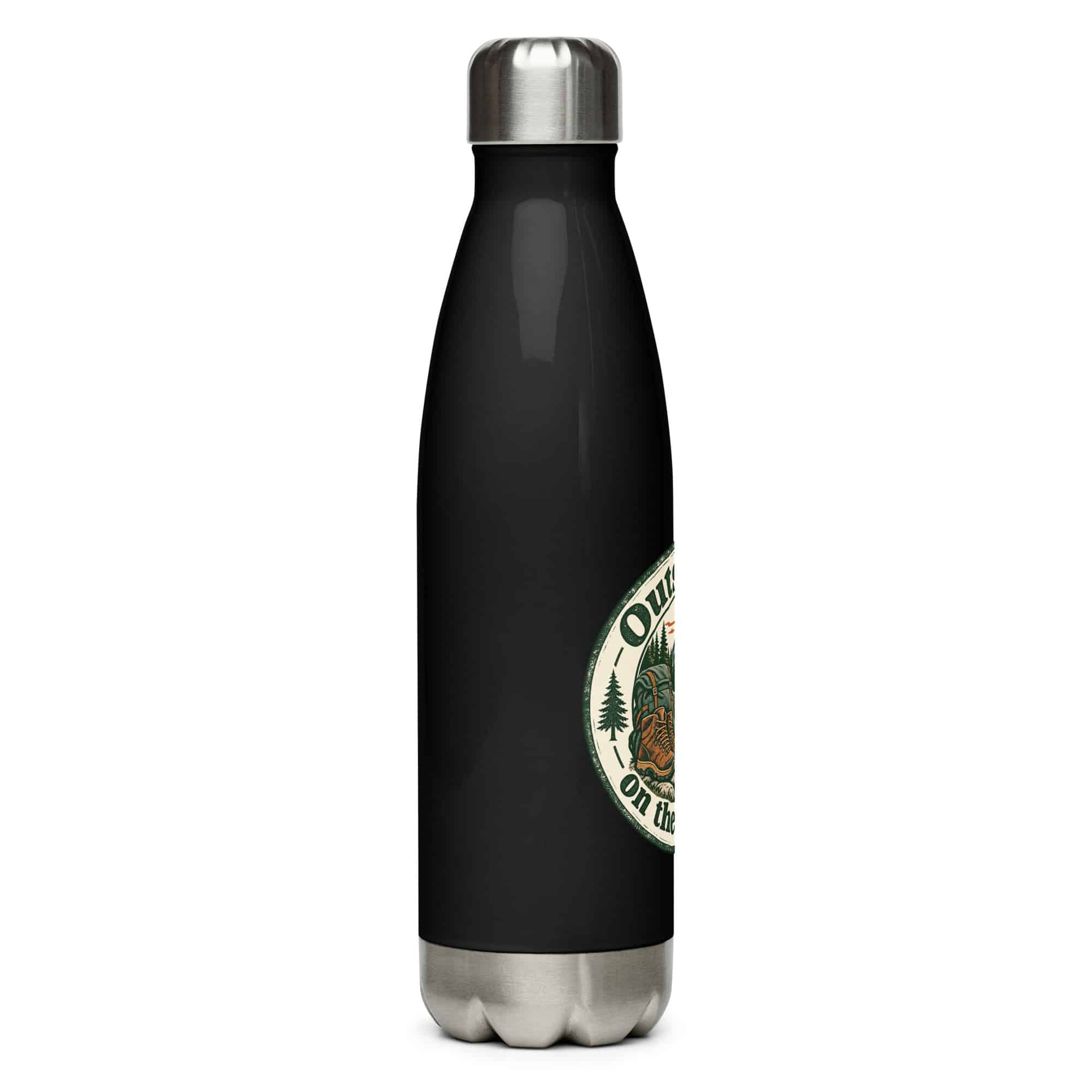 Nature and Adventure Stainless Steel Water Bottle: Outside Is on the Agenda, Vintage Round Badge