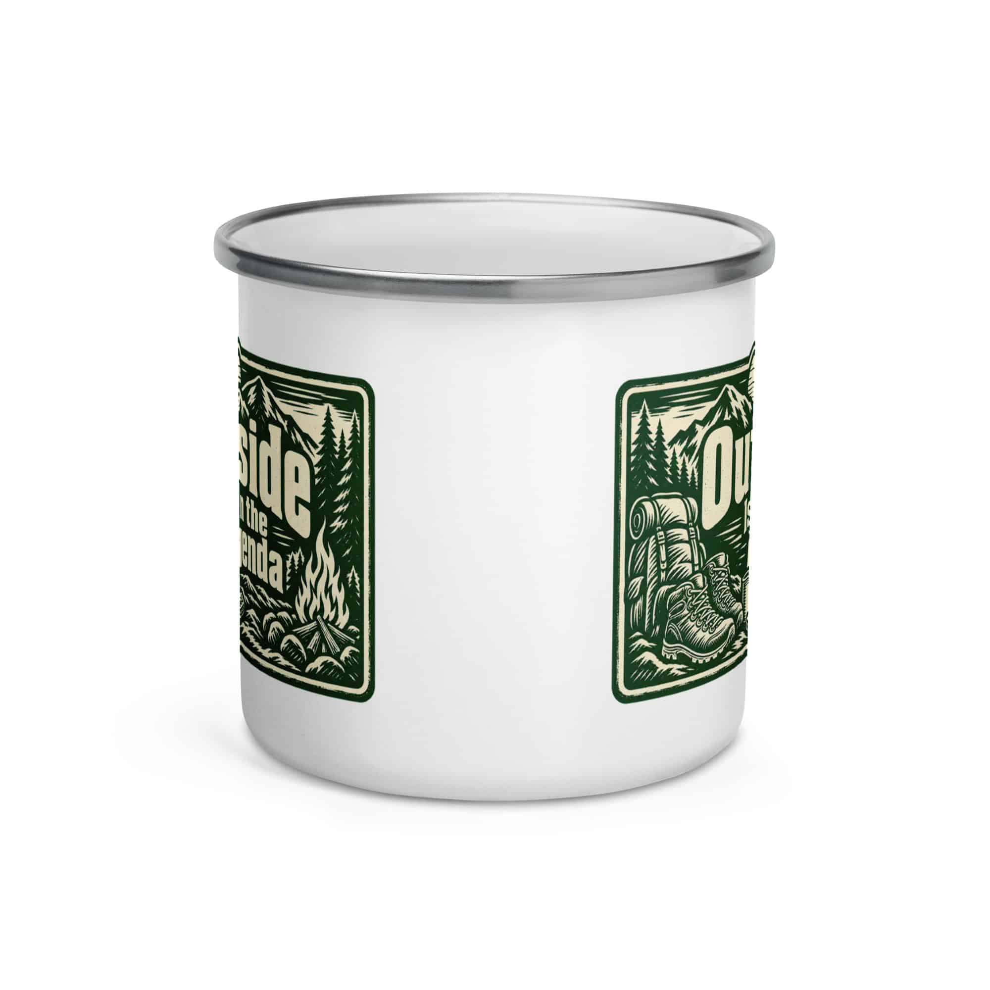Nature and Adventure Enamel Camp Mug: Outside Is on the Agenda, Forest Ink Stamp