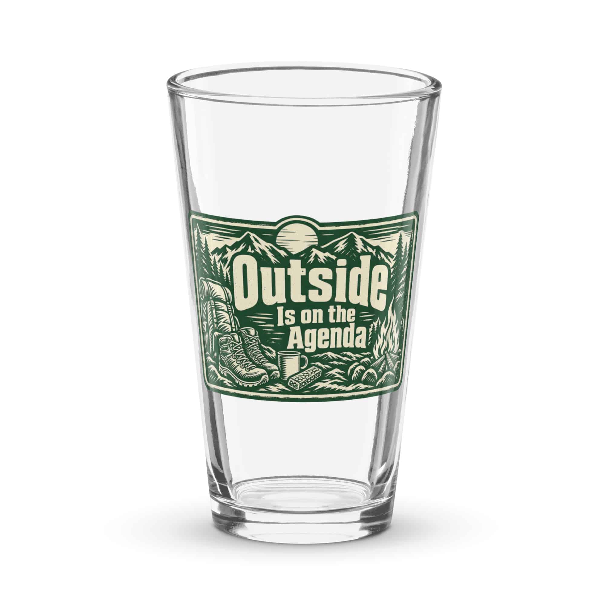 Nature and Adventure Pint Glass: Outside Is on the Agenda, Forest Ink Stamp