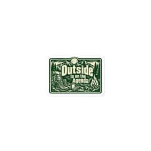 Nature and Adventure Vinyl Sticker: Outside Is on the Agenda, Forest Ink Stamp - 3″×3″ - Main