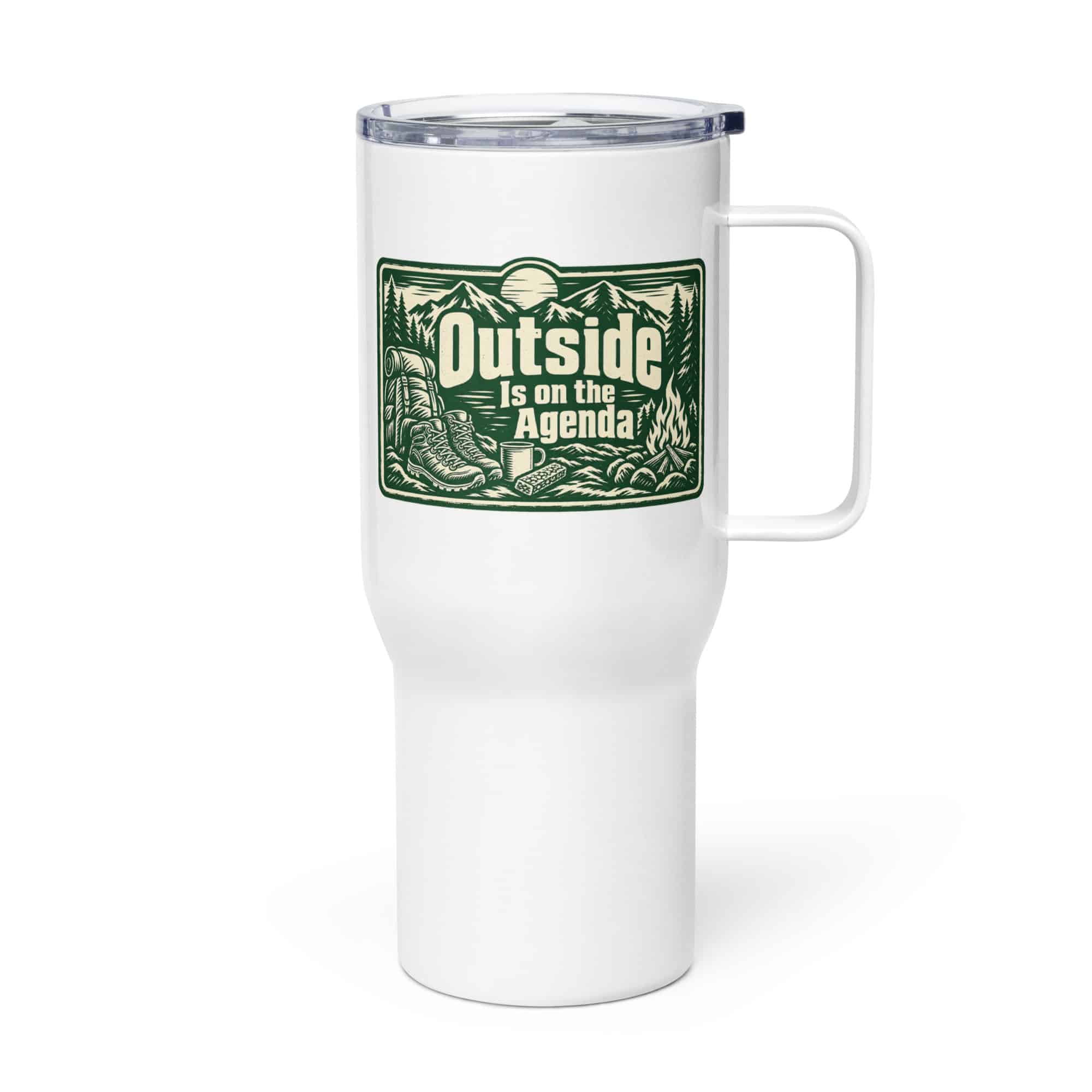 Nature and Adventure Travel Mug: Outside Is on the Agenda, Forest Ink Stamp