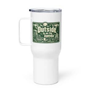 Nature and Adventure Travel Mug: Outside Is on the Agenda, Forest Ink Stamp - 25 oz - Main