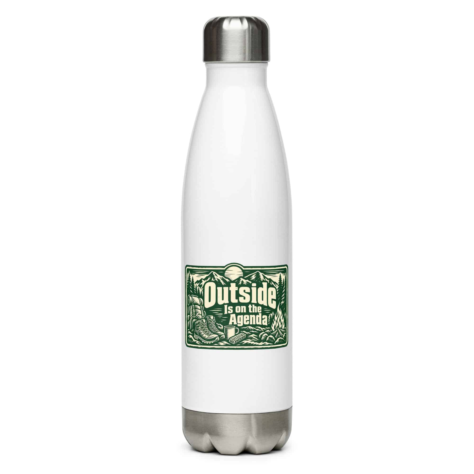 Nature and Adventure Stainless Steel Water Bottle: Outside Is on the Agenda, Forest Ink Stamp