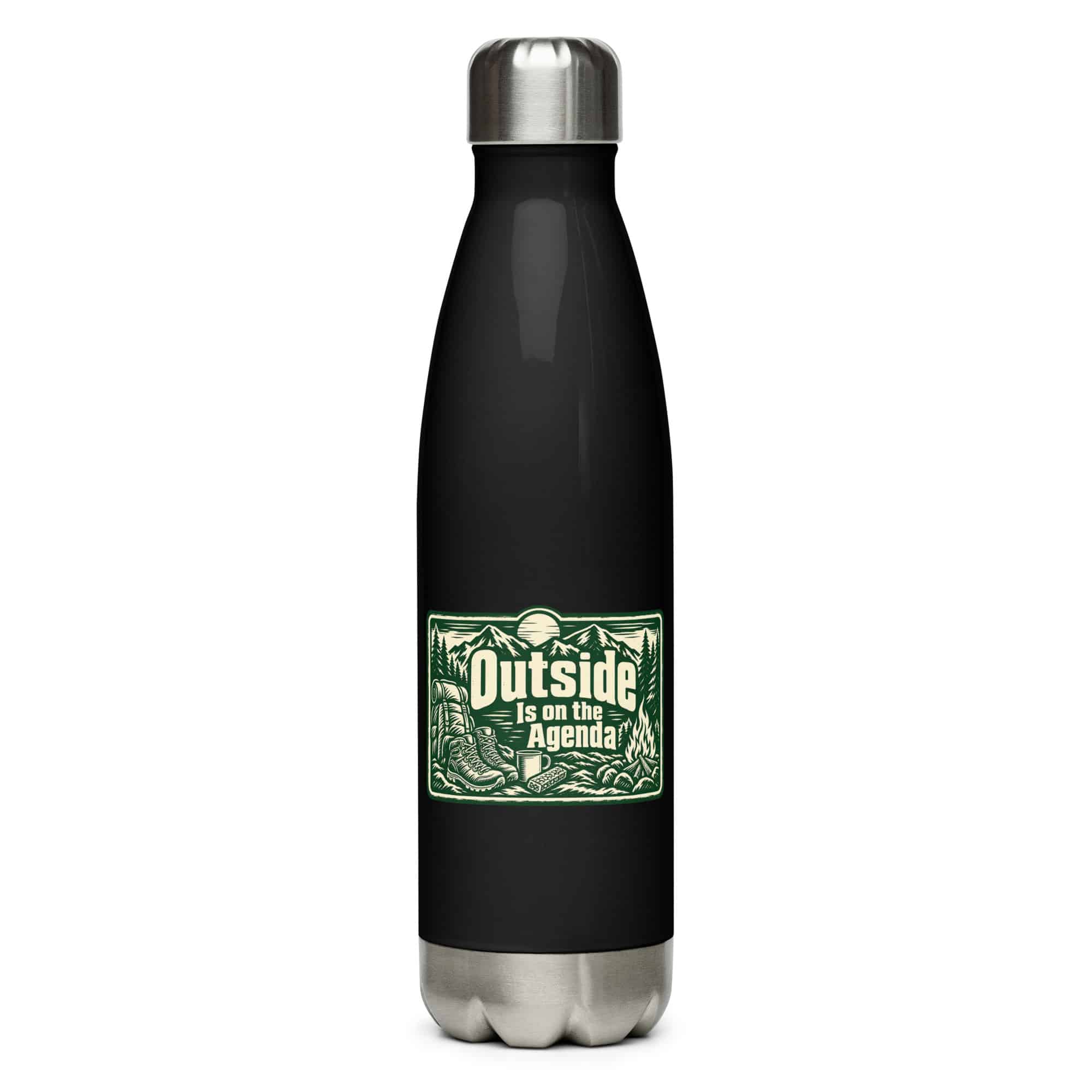 Nature and Adventure Stainless Steel Water Bottle: Outside Is on the Agenda, Forest Ink Stamp