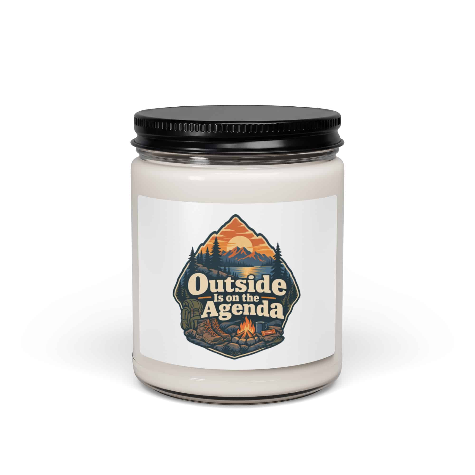 Nature and Adventure Soy Wax Candle: Outside Is on the Agenda, Scenic Shield Badge