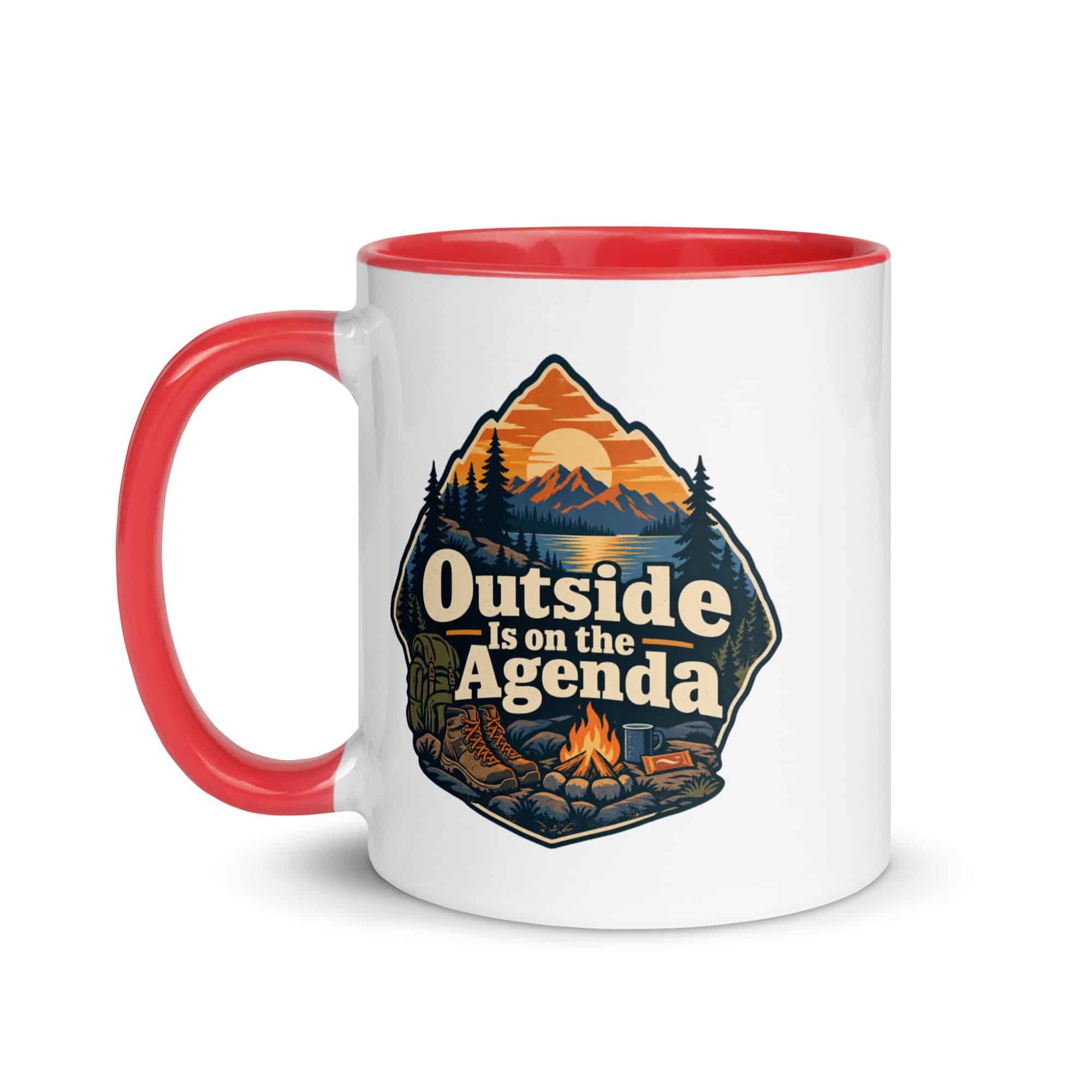 Nature and Adventure Color Inside Coffee Mug: Outside Is on the Agenda, Scenic Shield Badge