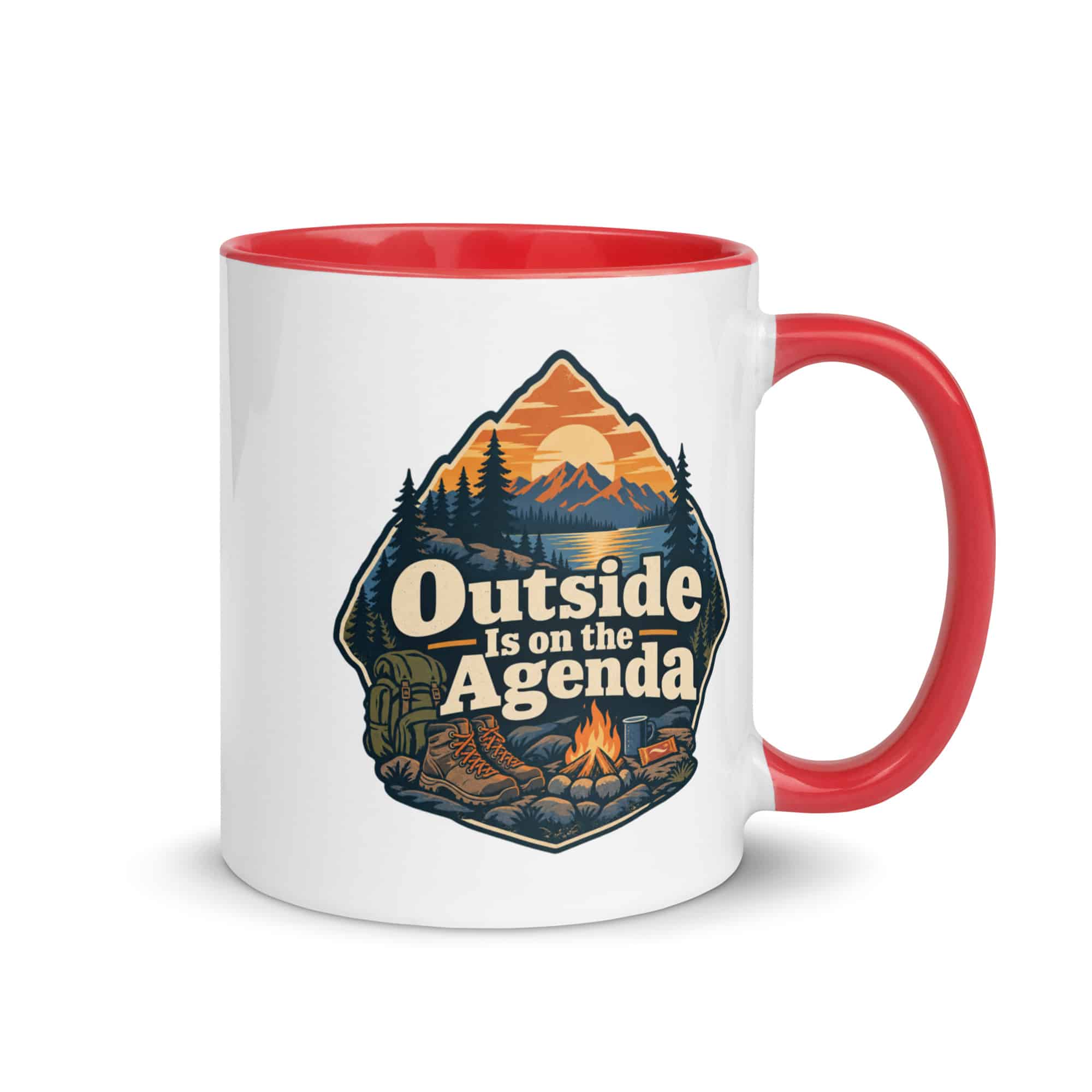 Nature and Adventure Color Inside Coffee Mug: Outside Is on the Agenda, Scenic Shield Badge