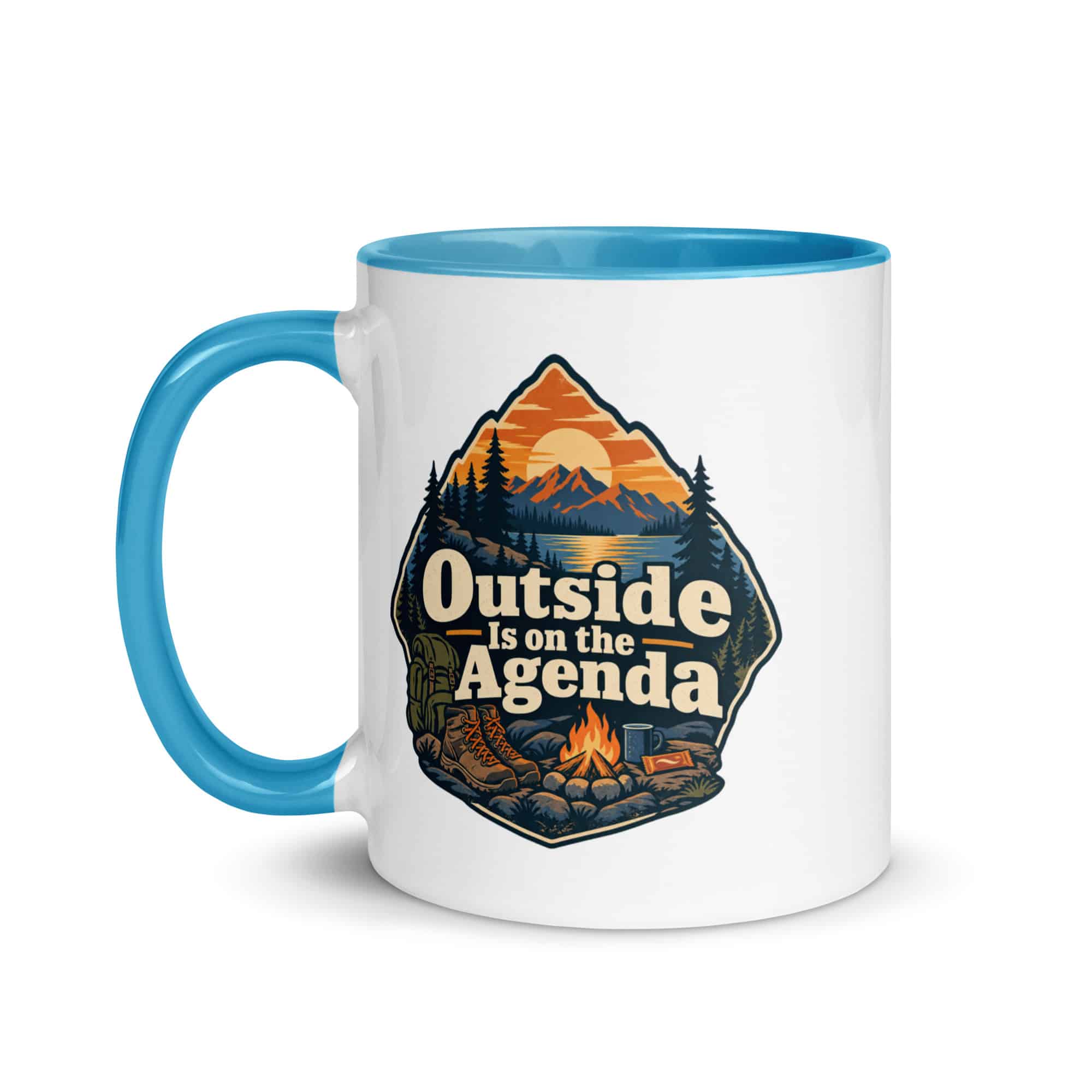 Nature and Adventure Color Inside Coffee Mug: Outside Is on the Agenda, Scenic Shield Badge