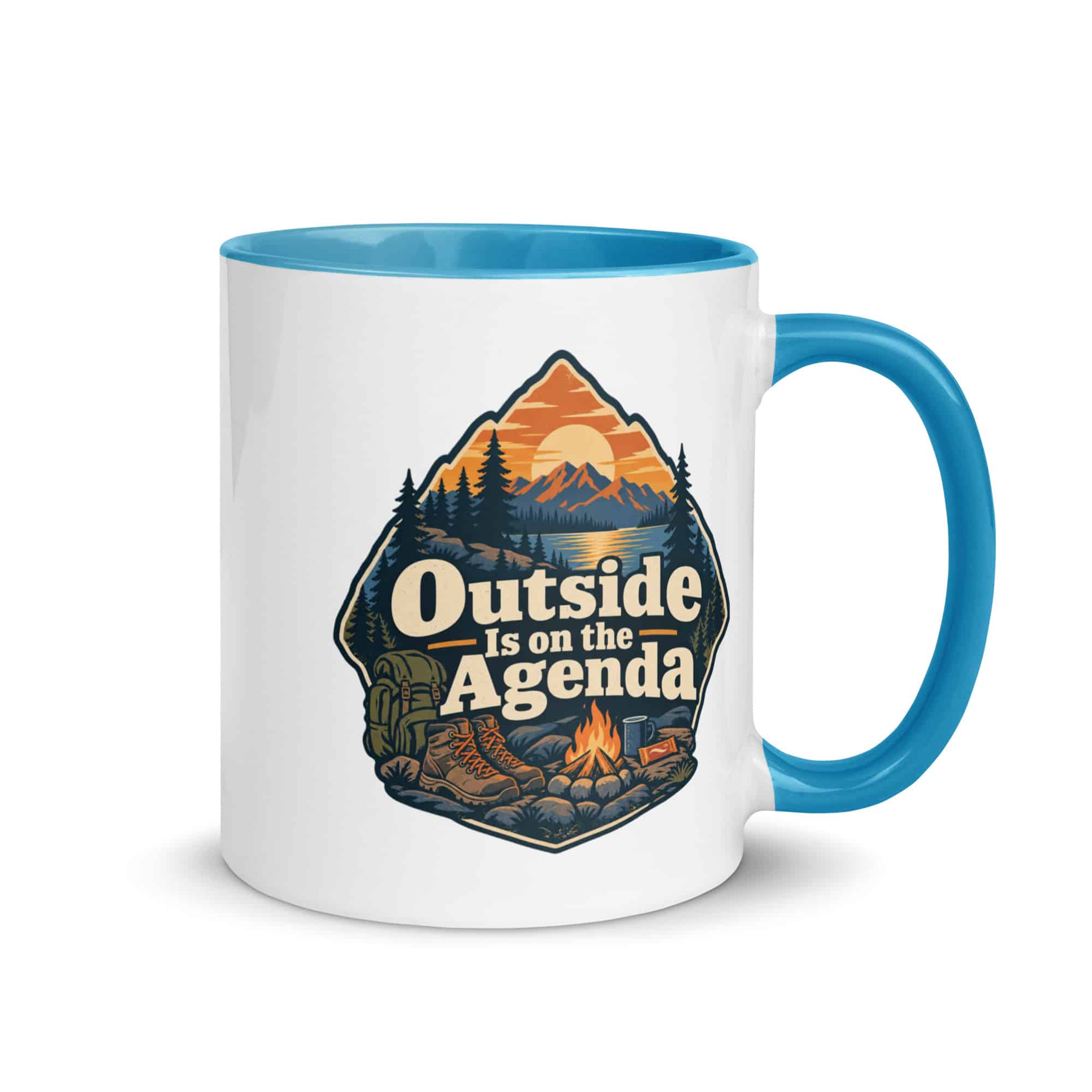 Nature and Adventure Color Inside Coffee Mug: Outside Is on the Agenda, Scenic Shield Badge