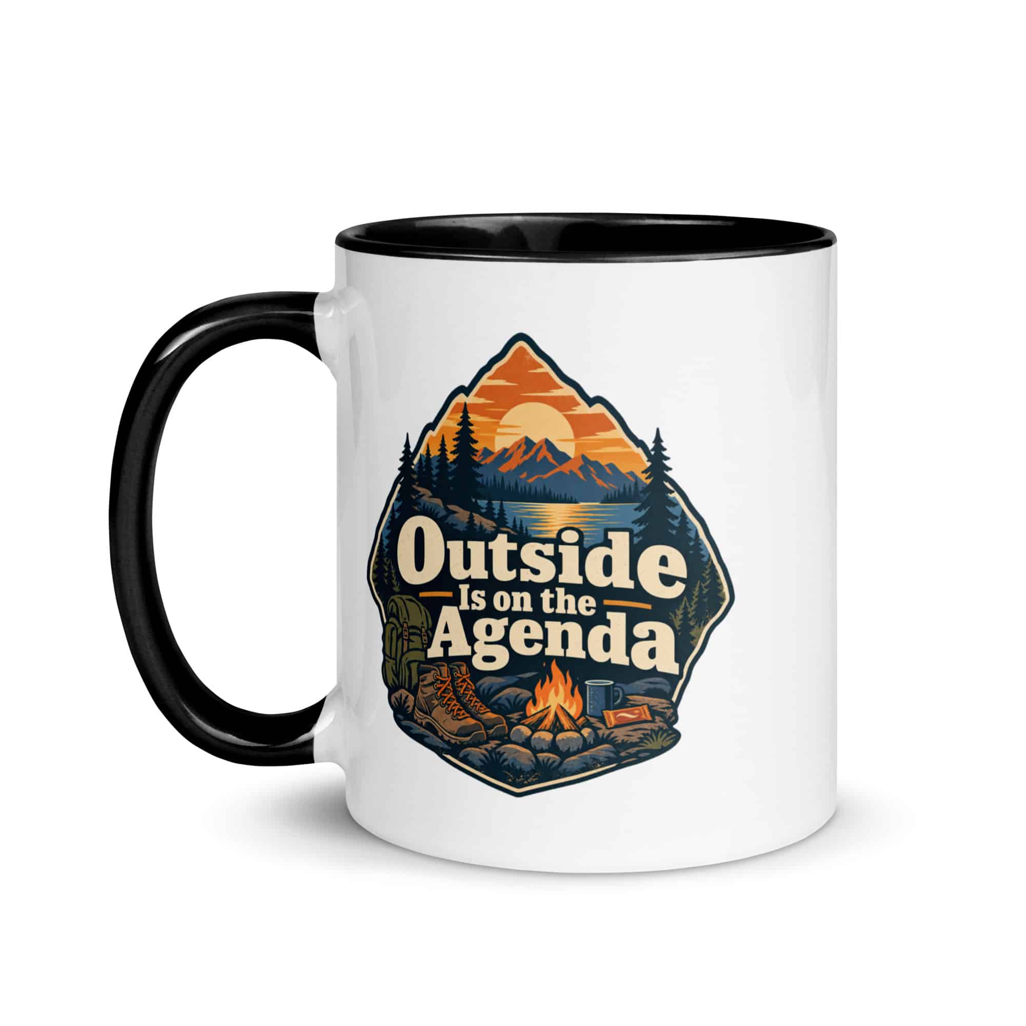 Nature and Adventure Color Inside Coffee Mug: Outside Is on the Agenda, Scenic Shield Badge
