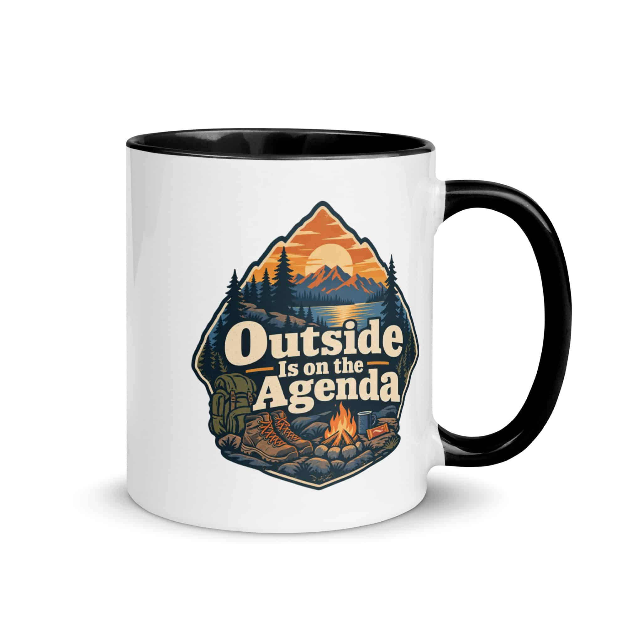 Nature and Adventure Color Inside Coffee Mug: Outside Is on the Agenda, Scenic Shield Badge