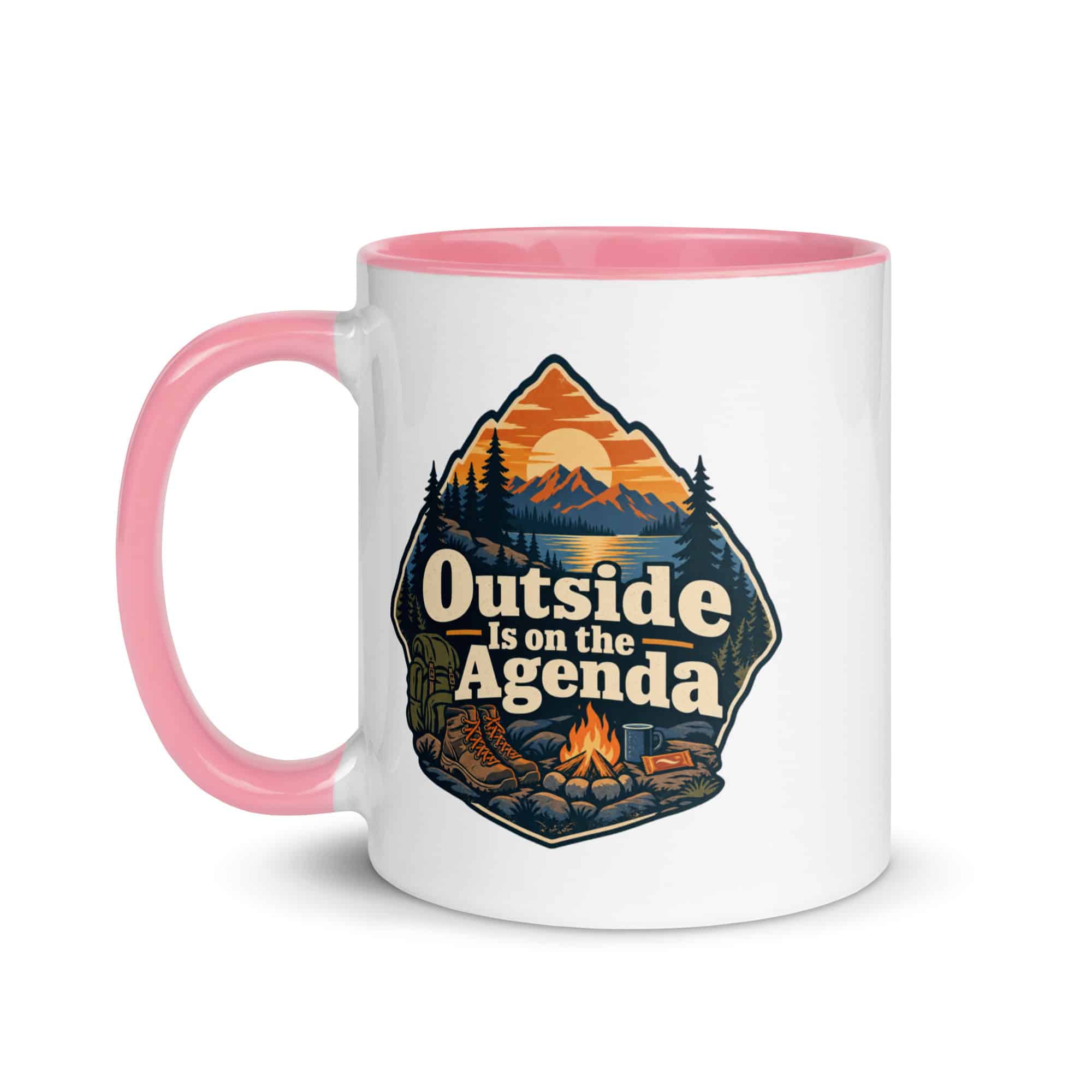 Nature and Adventure Color Inside Coffee Mug: Outside Is on the Agenda, Scenic Shield Badge