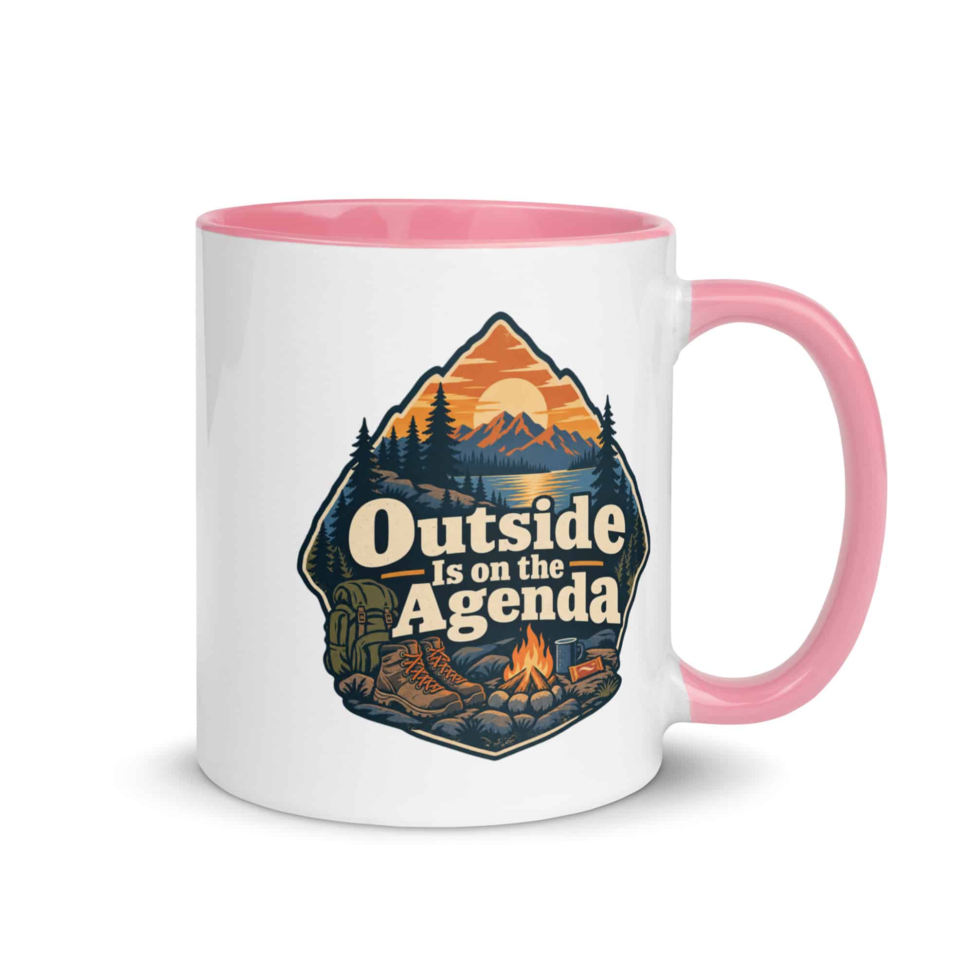 Nature and Adventure Color Inside Coffee Mug: Outside Is on the Agenda, Scenic Shield Badge