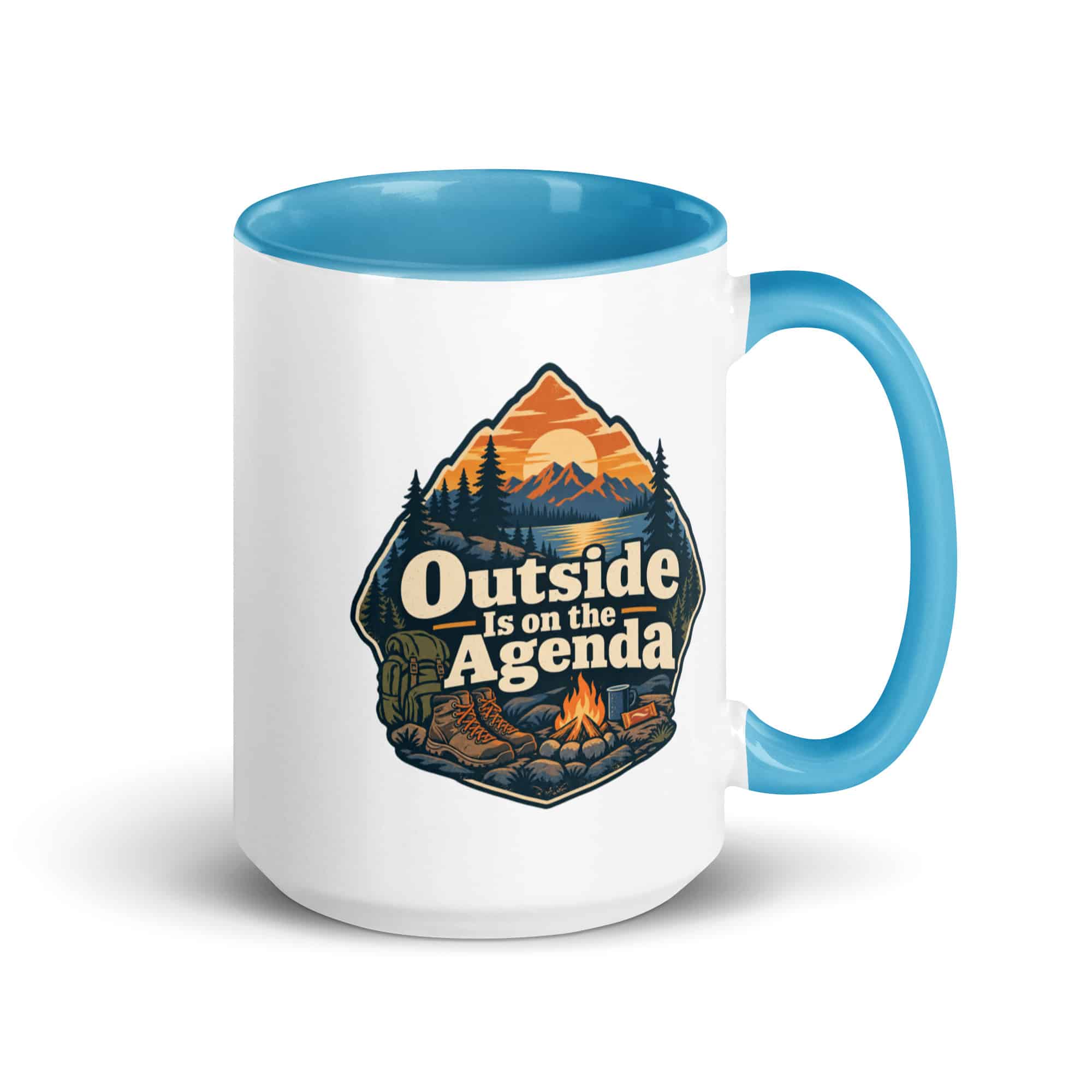 Nature and Adventure Color Inside Coffee Mug: Outside Is on the Agenda, Scenic Shield Badge