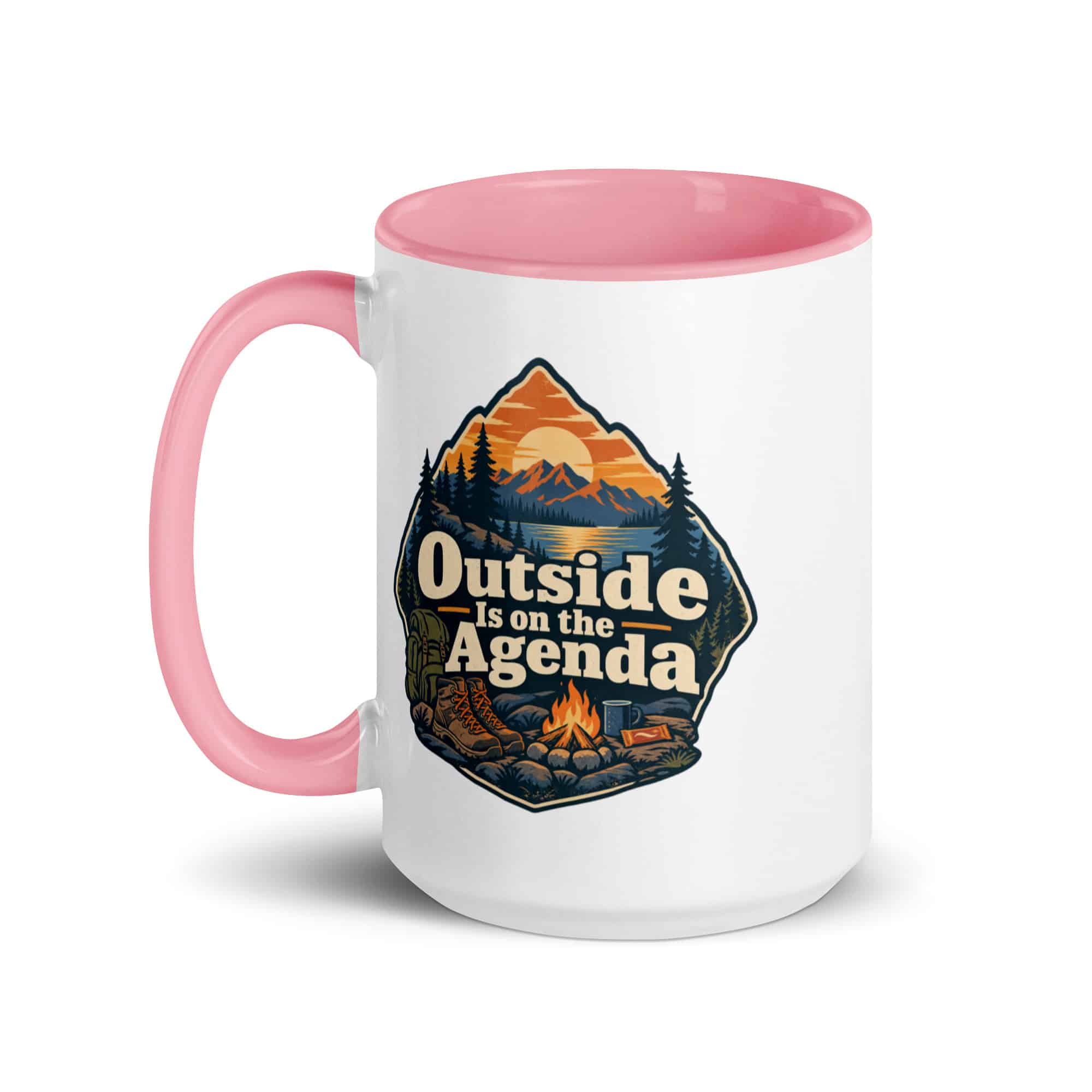 Nature and Adventure Color Inside Coffee Mug: Outside Is on the Agenda, Scenic Shield Badge