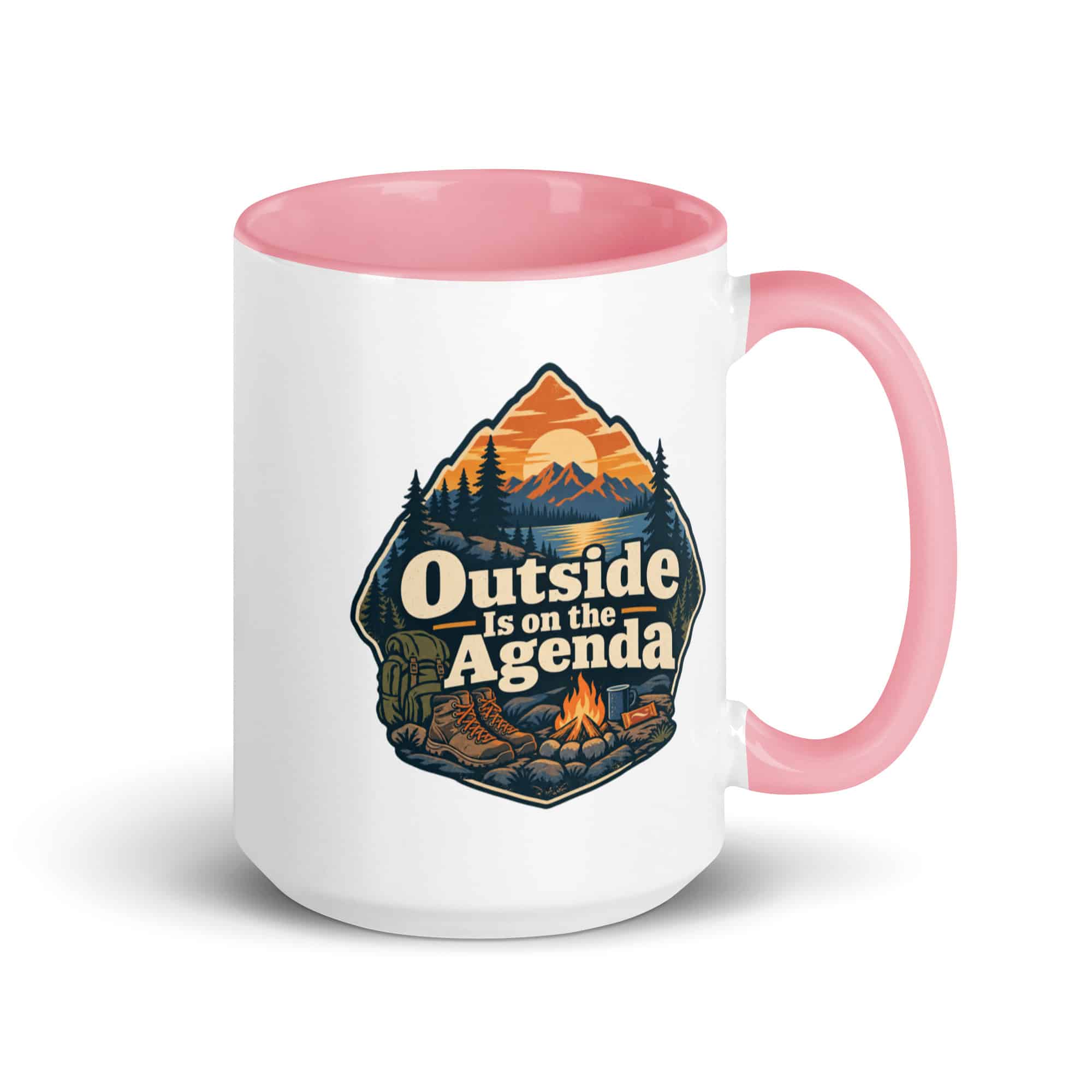 Nature and Adventure Color Inside Coffee Mug: Outside Is on the Agenda, Scenic Shield Badge