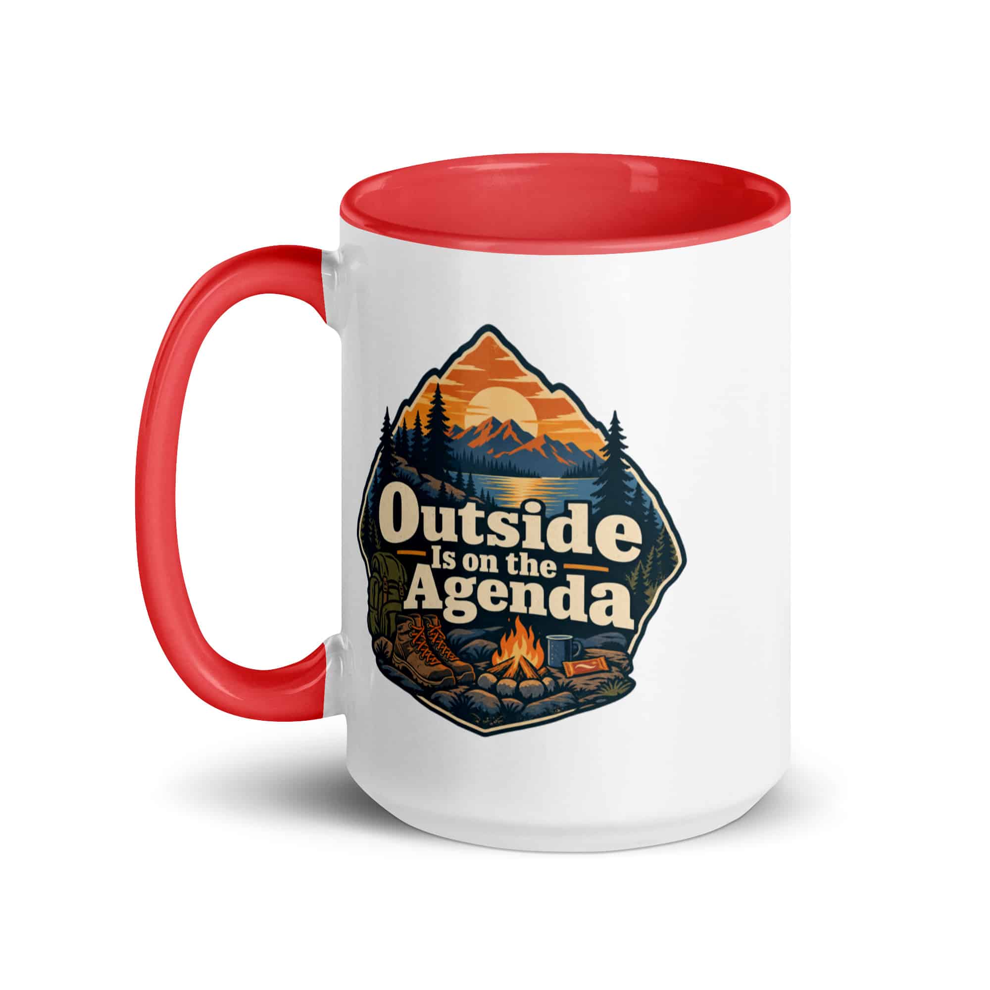 Nature and Adventure Color Inside Coffee Mug: Outside Is on the Agenda, Scenic Shield Badge