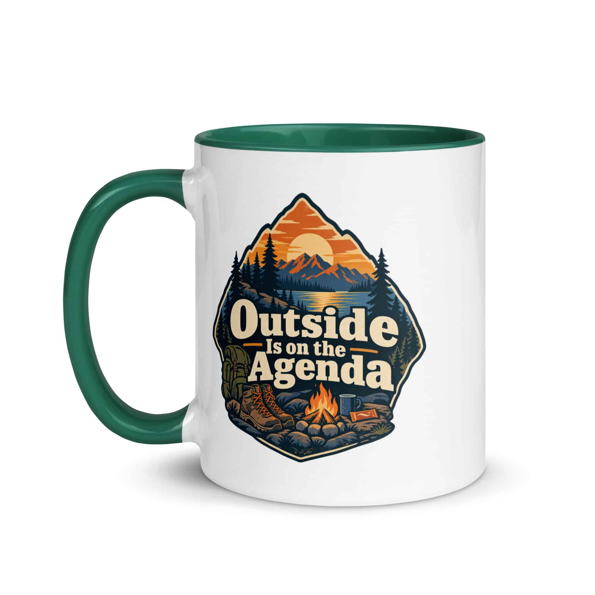 Nature and Adventure Color Inside Coffee Mug: Outside Is on the Agenda, Scenic Shield Badge
