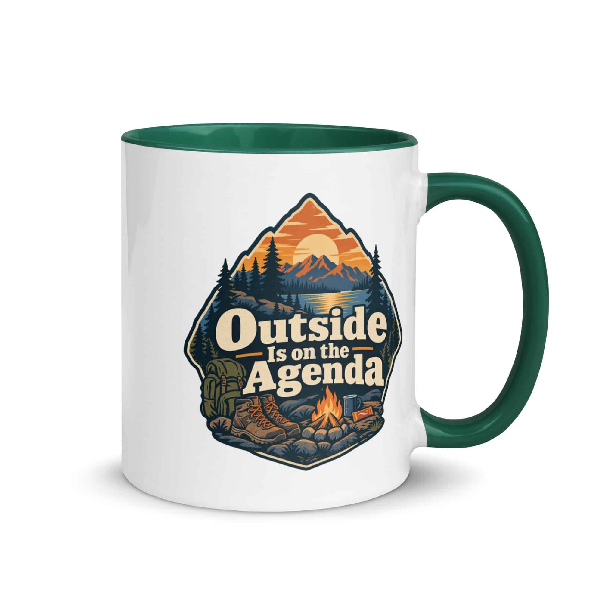 Nature and Adventure Color Inside Coffee Mug: Outside Is on the Agenda, Scenic Shield Badge