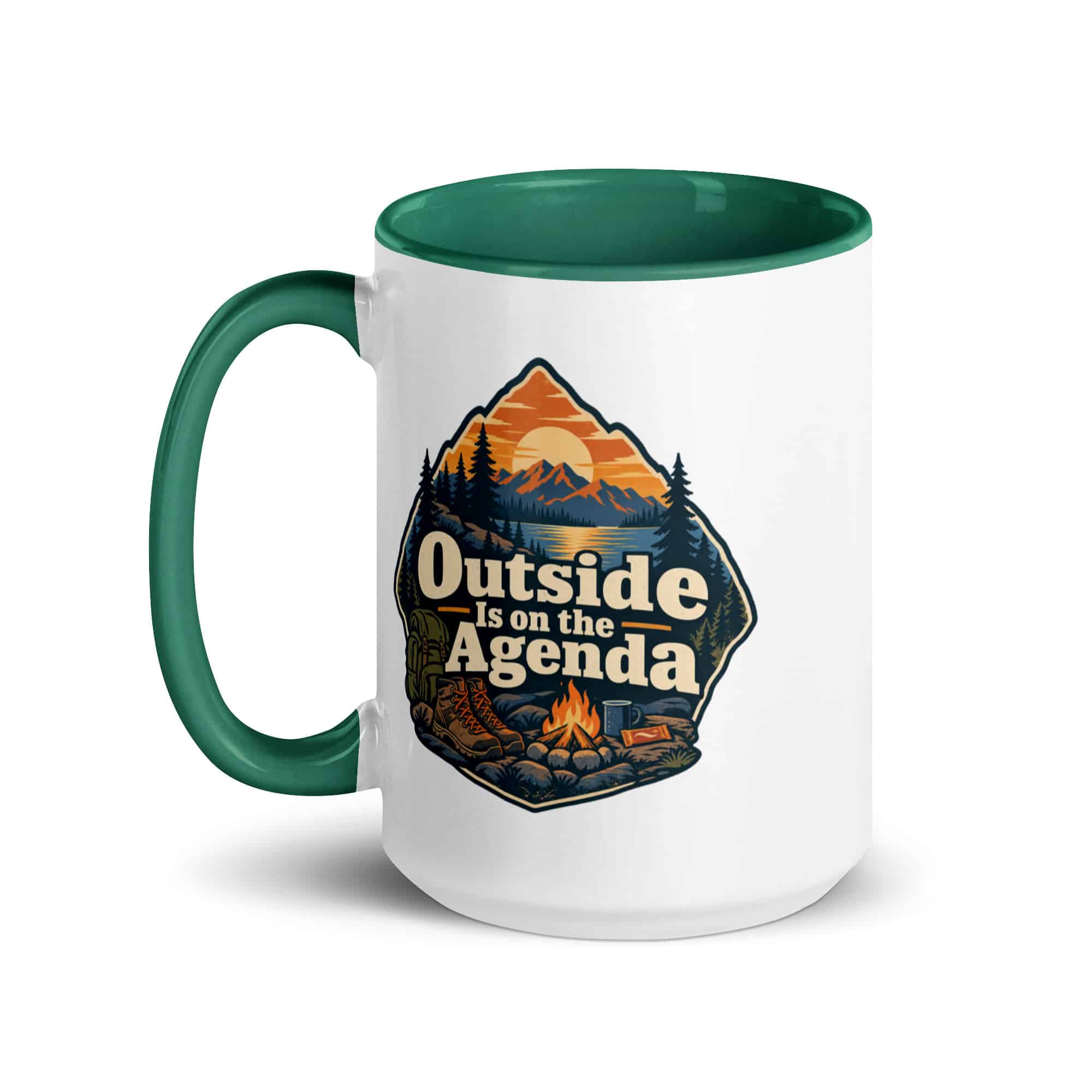 Nature and Adventure Color Inside Coffee Mug: Outside Is on the Agenda, Scenic Shield Badge