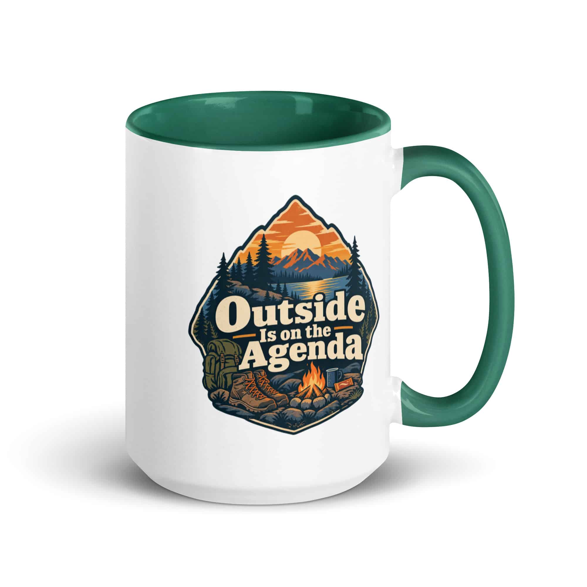 Nature and Adventure Color Inside Coffee Mug: Outside Is on the Agenda, Scenic Shield Badge