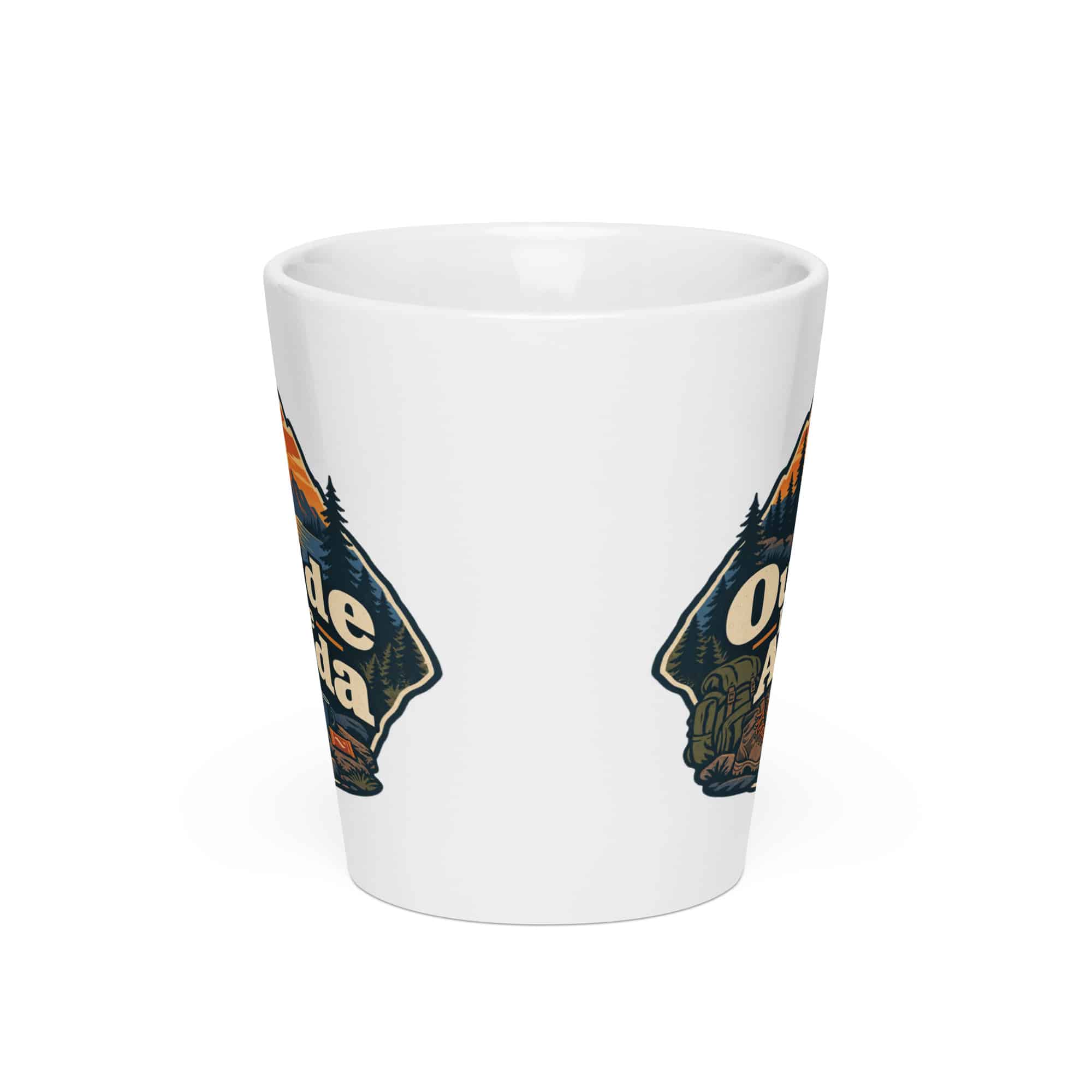 Nature and Adventure Latte Mug: Outside Is on the Agenda, Scenic Shield Badge