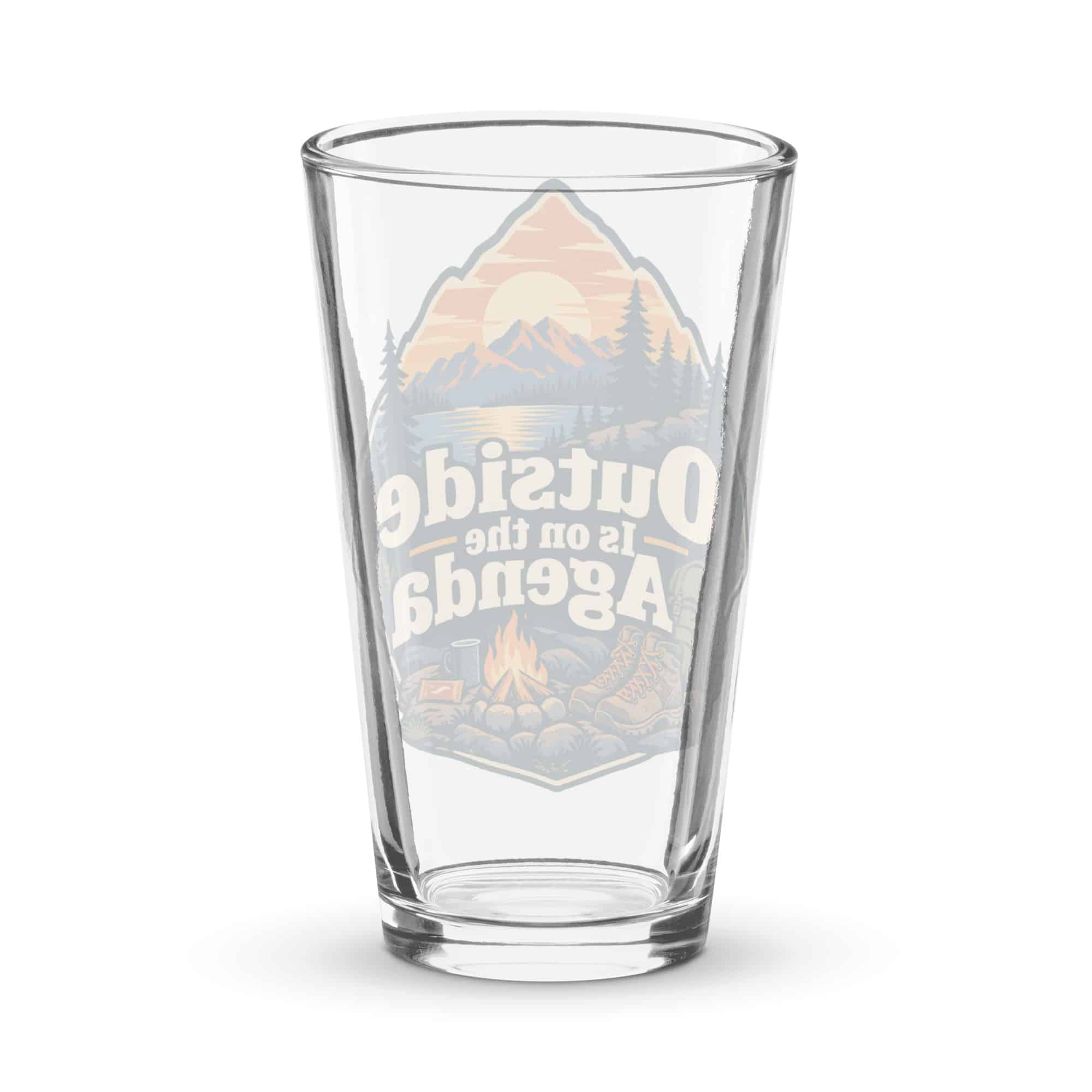 Nature and Adventure Pint Glass: Outside Is on the Agenda, Scenic Shield Badge