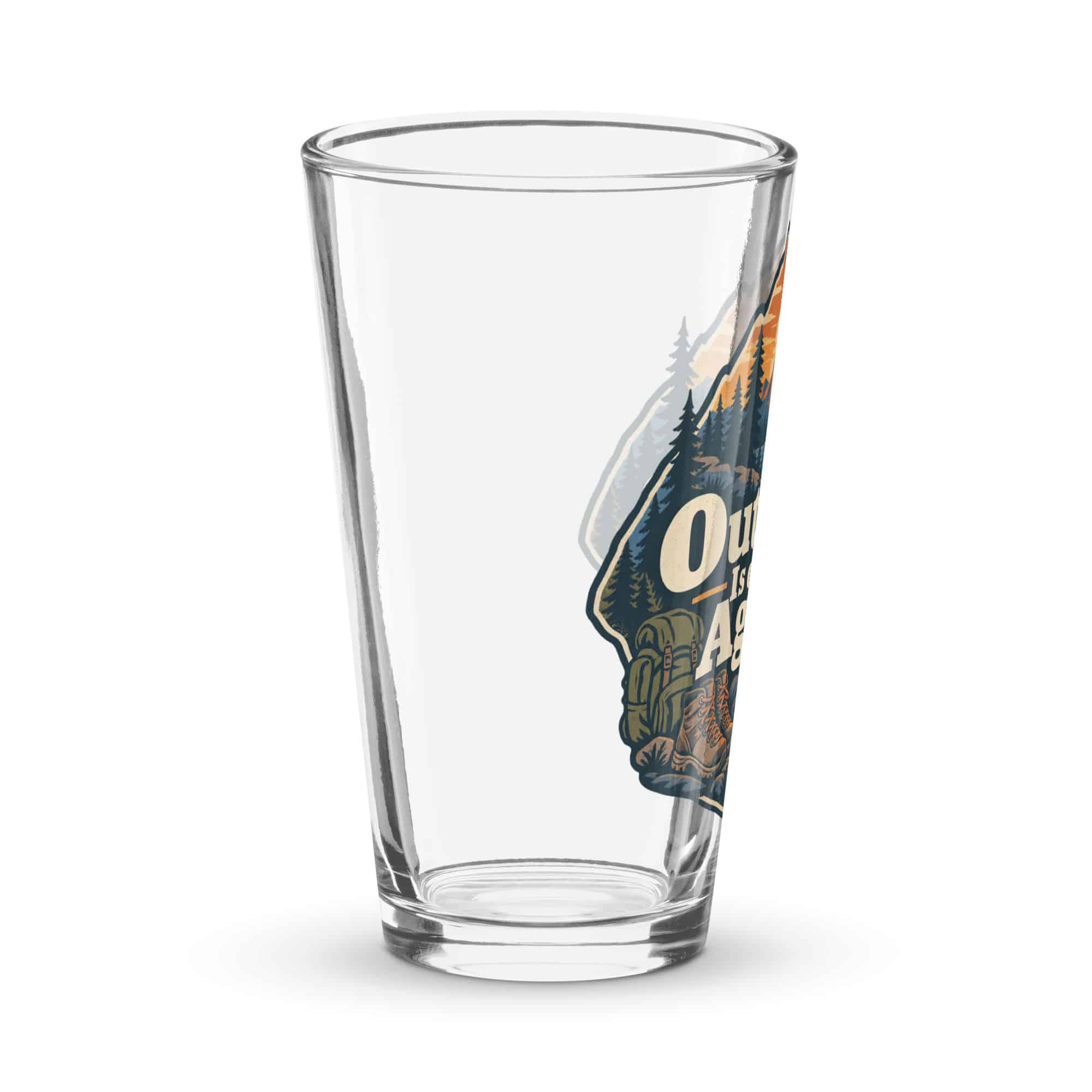 Nature and Adventure Pint Glass: Outside Is on the Agenda, Scenic Shield Badge