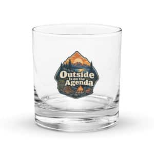 Nature and Adventure Rocks Glass: Outside Is on the Agenda, Scenic Shield Badge - 10.5 oz - Main