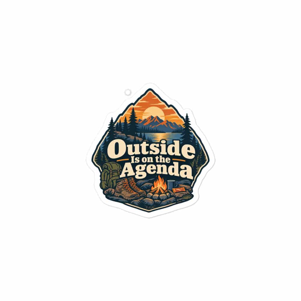 Nature and Adventure Vinyl Sticker: Outside Is on the Agenda, Scenic Shield Badge