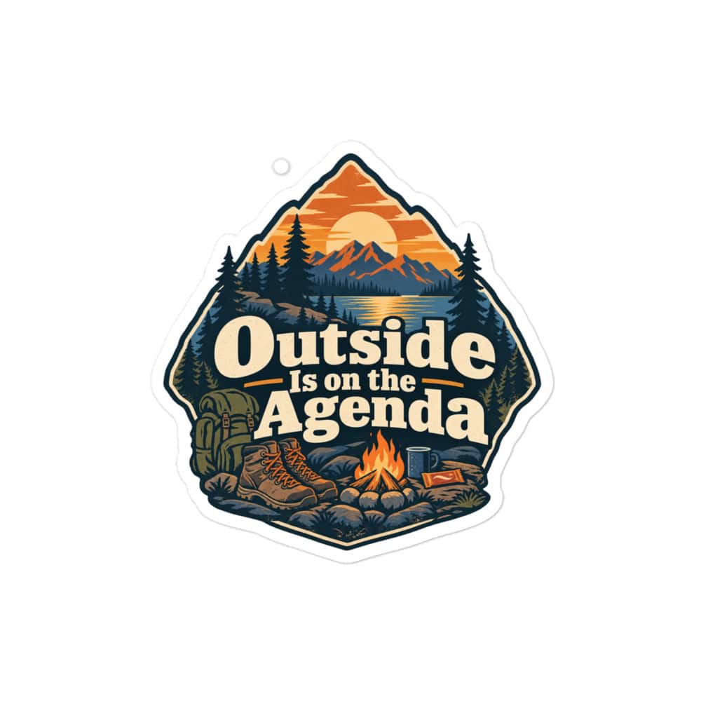 Nature and Adventure Vinyl Sticker: Outside Is on the Agenda, Scenic Shield Badge