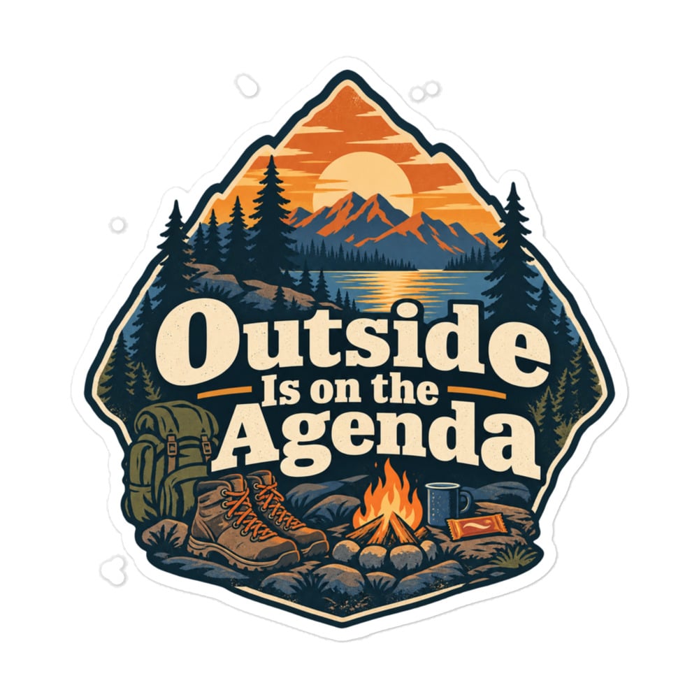 Nature and Adventure Vinyl Sticker: Outside Is on the Agenda, Scenic Shield Badge