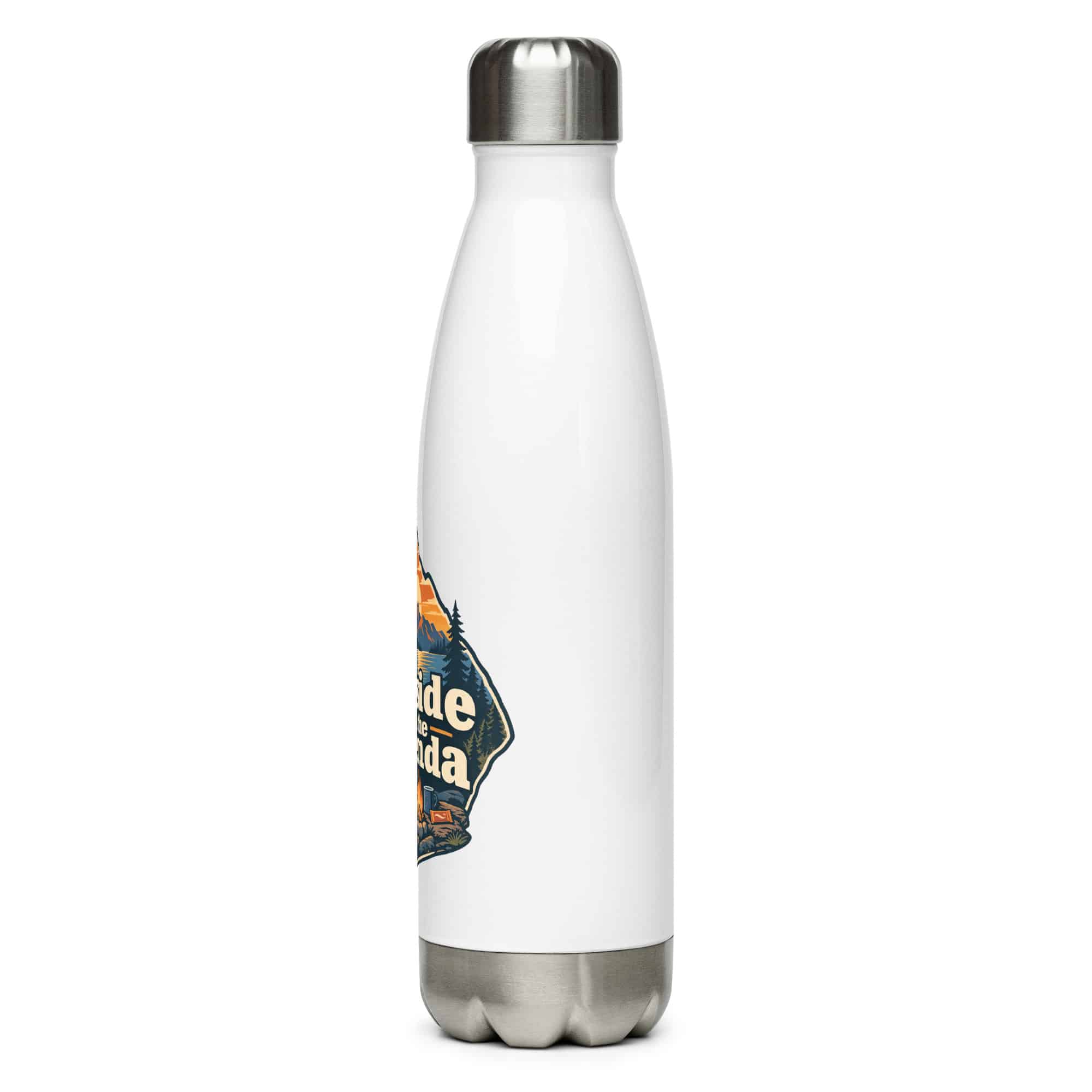 Nature and Adventure Stainless Steel Water Bottle: Outside Is on the Agenda, Scenic Shield Badge