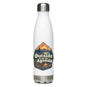 Nature and Adventure Stainless Steel Water Bottle: Outside Is on the Agenda, Scenic Shield Badge - 17 oz - Main
