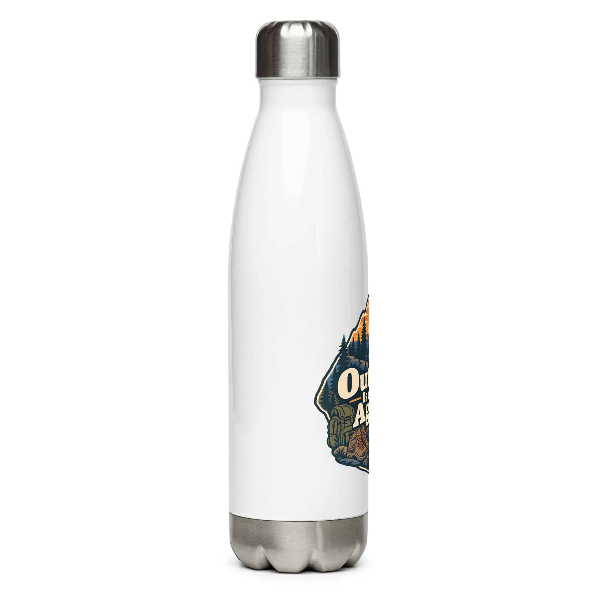 Nature and Adventure Stainless Steel Water Bottle: Outside Is on the Agenda, Scenic Shield Badge