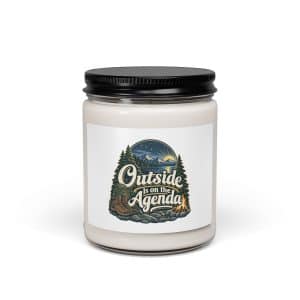 Nature and Adventure Soy Wax Candle: Outside Is on the Agenda, Woodland Scenic Lettering - 9oz - Main