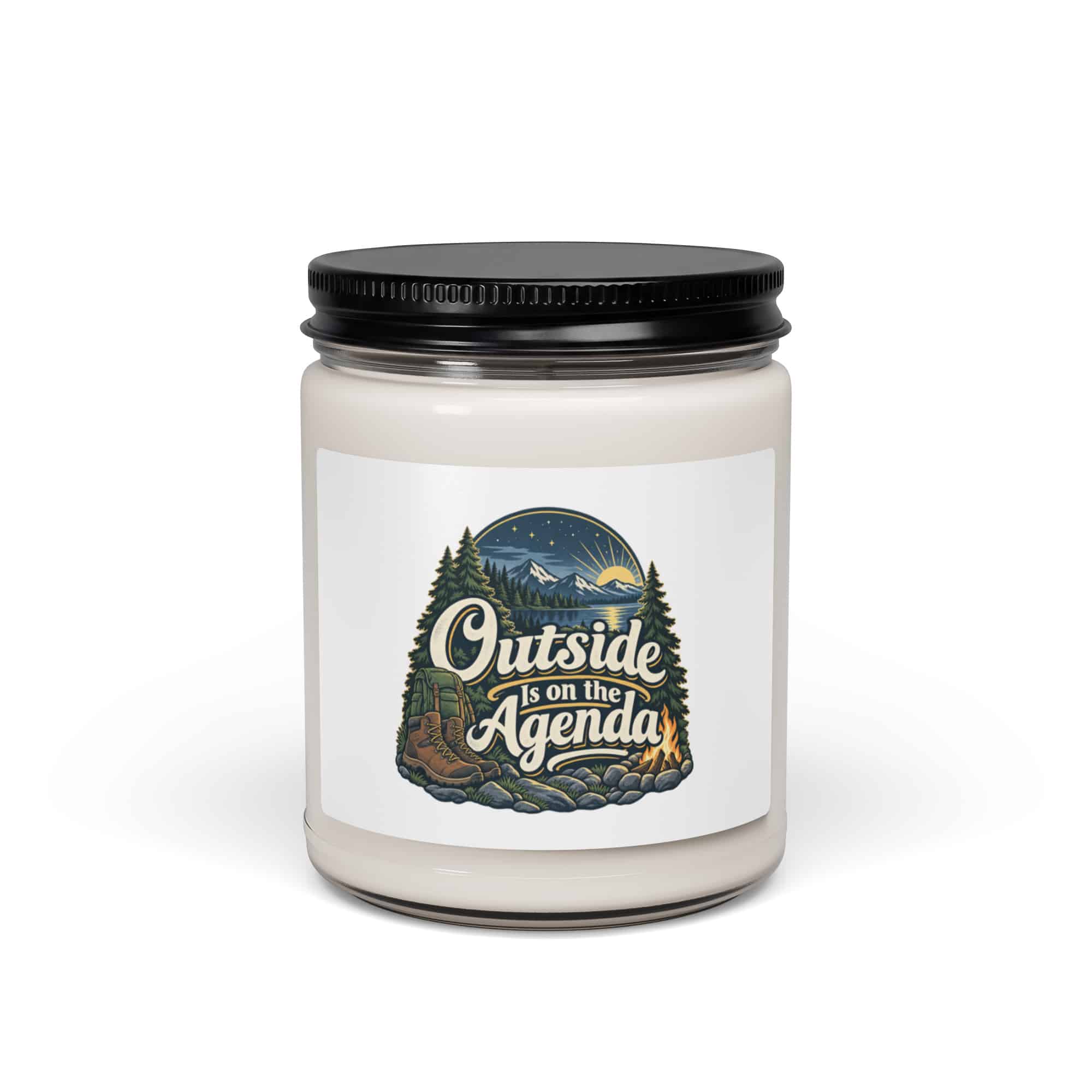Nature and Adventure Soy Wax Candle: Outside Is on the Agenda, Woodland Scenic Lettering