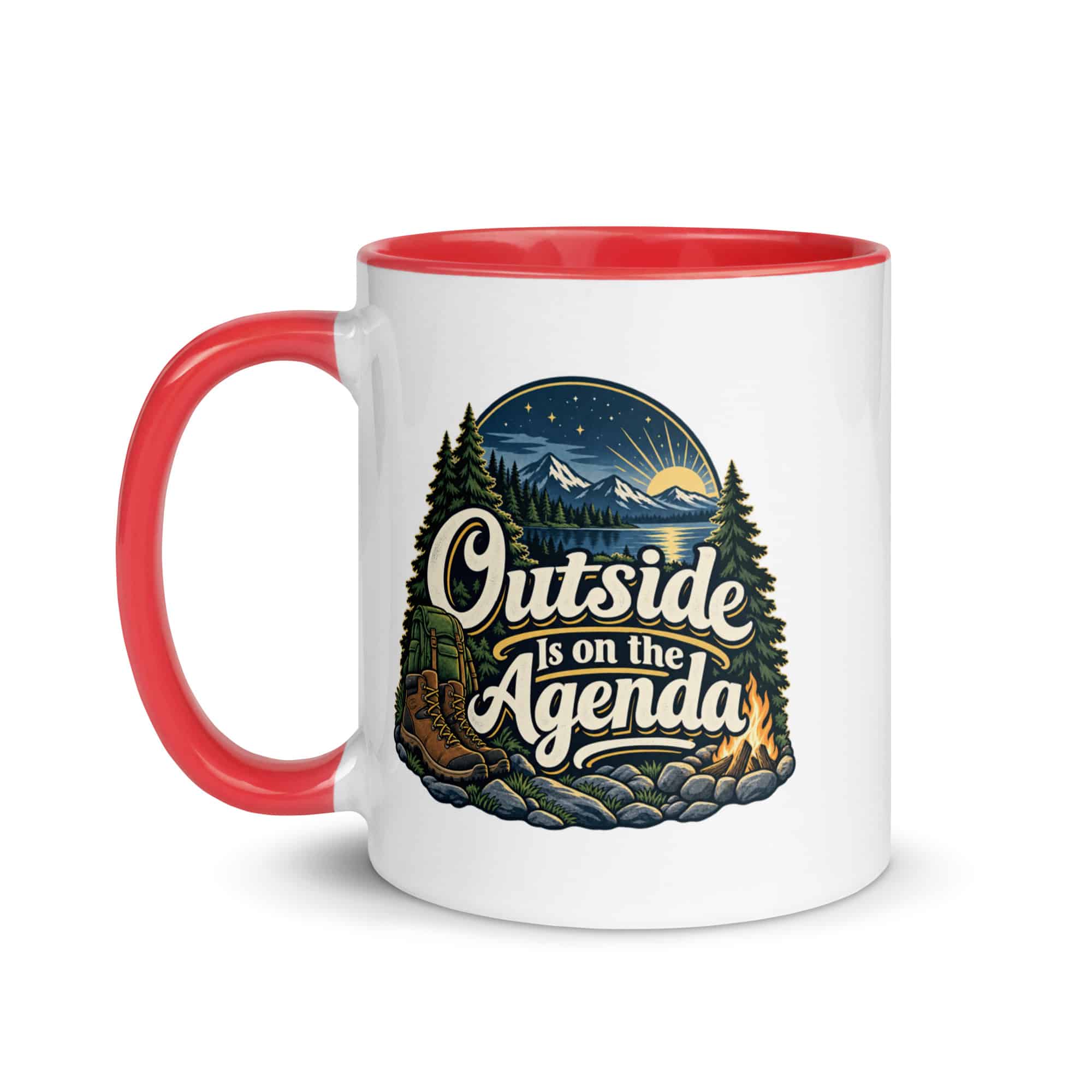 Nature and Adventure Color Inside Coffee Mug: Outside Is on the Agenda, Woodland Scenic Lettering