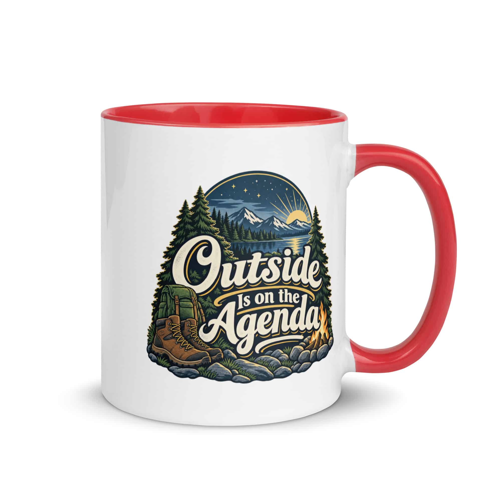 Nature and Adventure Color Inside Coffee Mug: Outside Is on the Agenda, Woodland Scenic Lettering