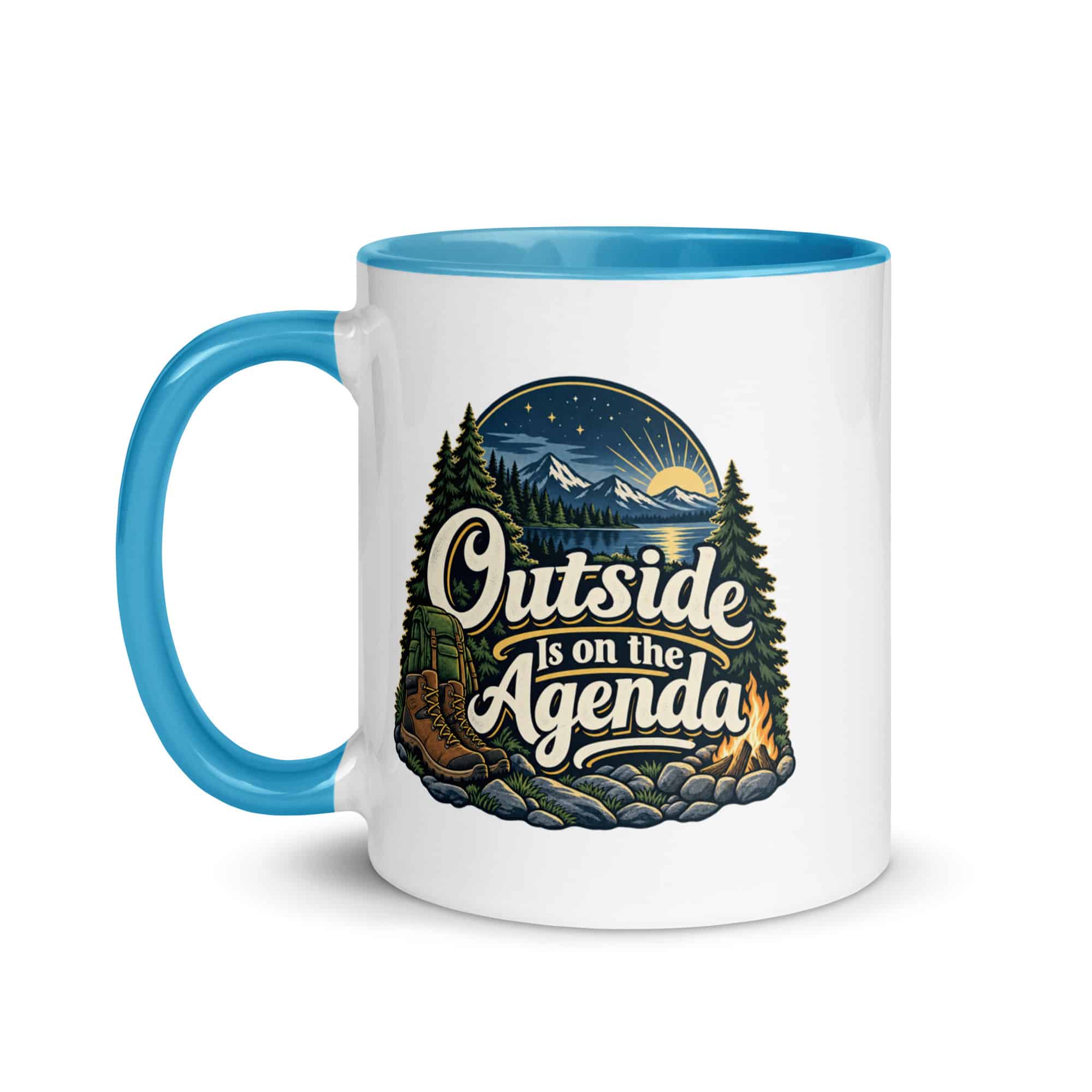 Nature and Adventure Color Inside Coffee Mug: Outside Is on the Agenda, Woodland Scenic Lettering