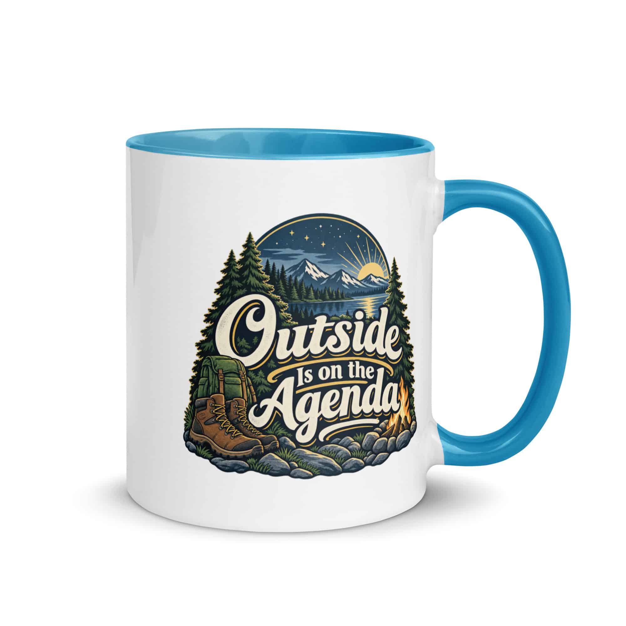 Nature and Adventure Color Inside Coffee Mug: Outside Is on the Agenda, Woodland Scenic Lettering