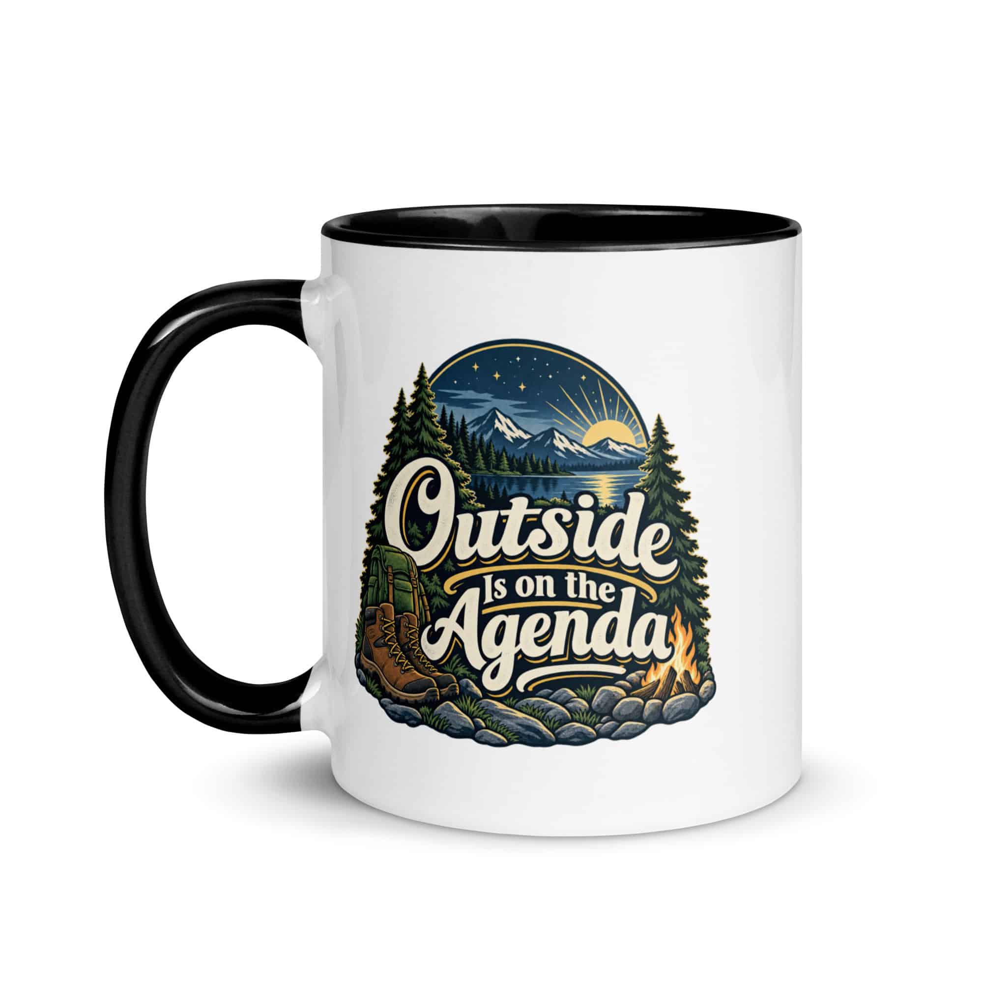 Nature and Adventure Color Inside Coffee Mug: Outside Is on the Agenda, Woodland Scenic Lettering