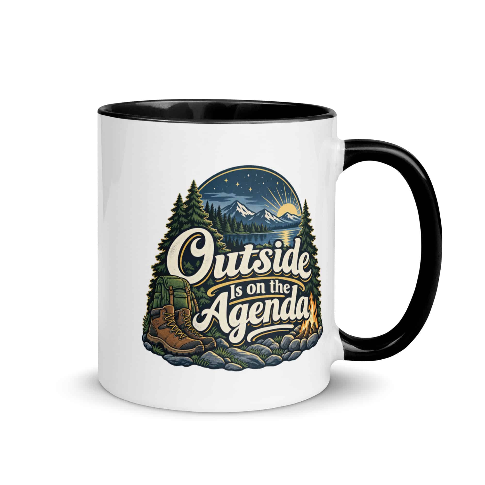 Nature and Adventure Color Inside Coffee Mug: Outside Is on the Agenda, Woodland Scenic Lettering