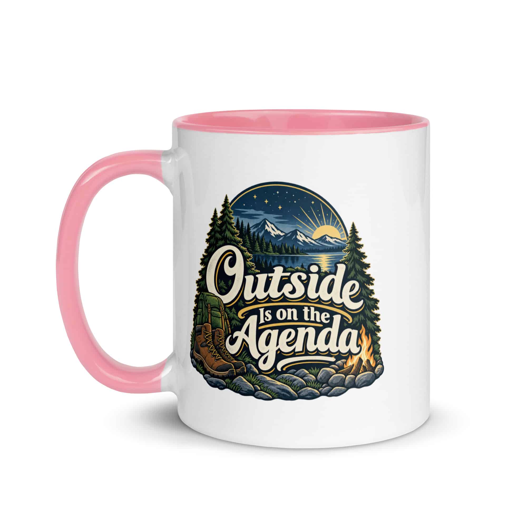 Nature and Adventure Color Inside Coffee Mug: Outside Is on the Agenda, Woodland Scenic Lettering