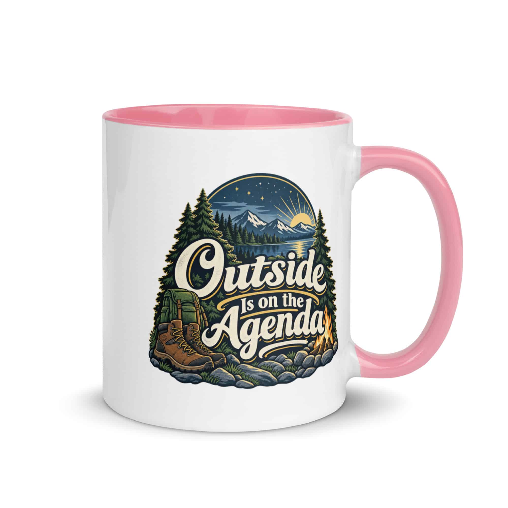 Nature and Adventure Color Inside Coffee Mug: Outside Is on the Agenda, Woodland Scenic Lettering
