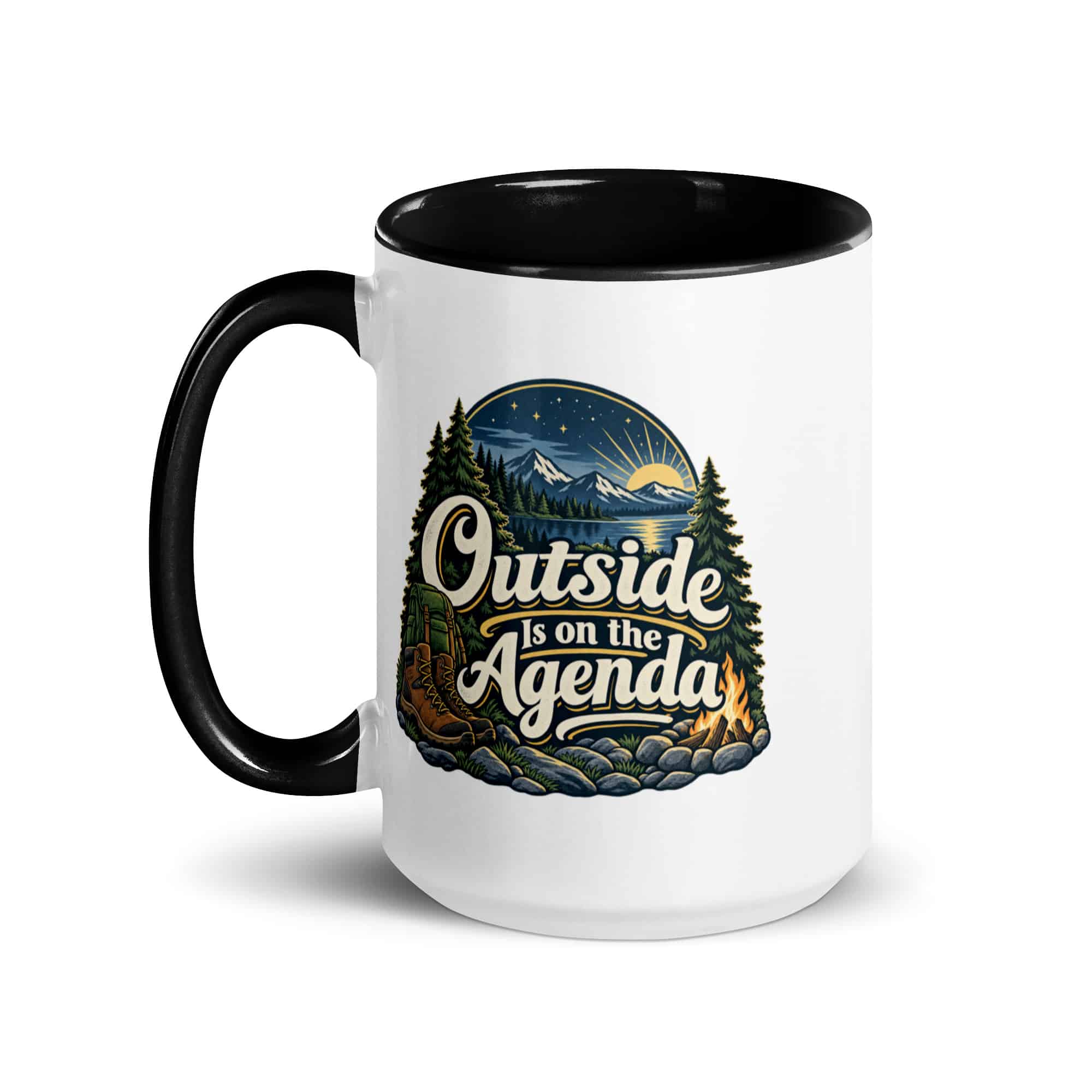Nature and Adventure Color Inside Coffee Mug: Outside Is on the Agenda, Woodland Scenic Lettering