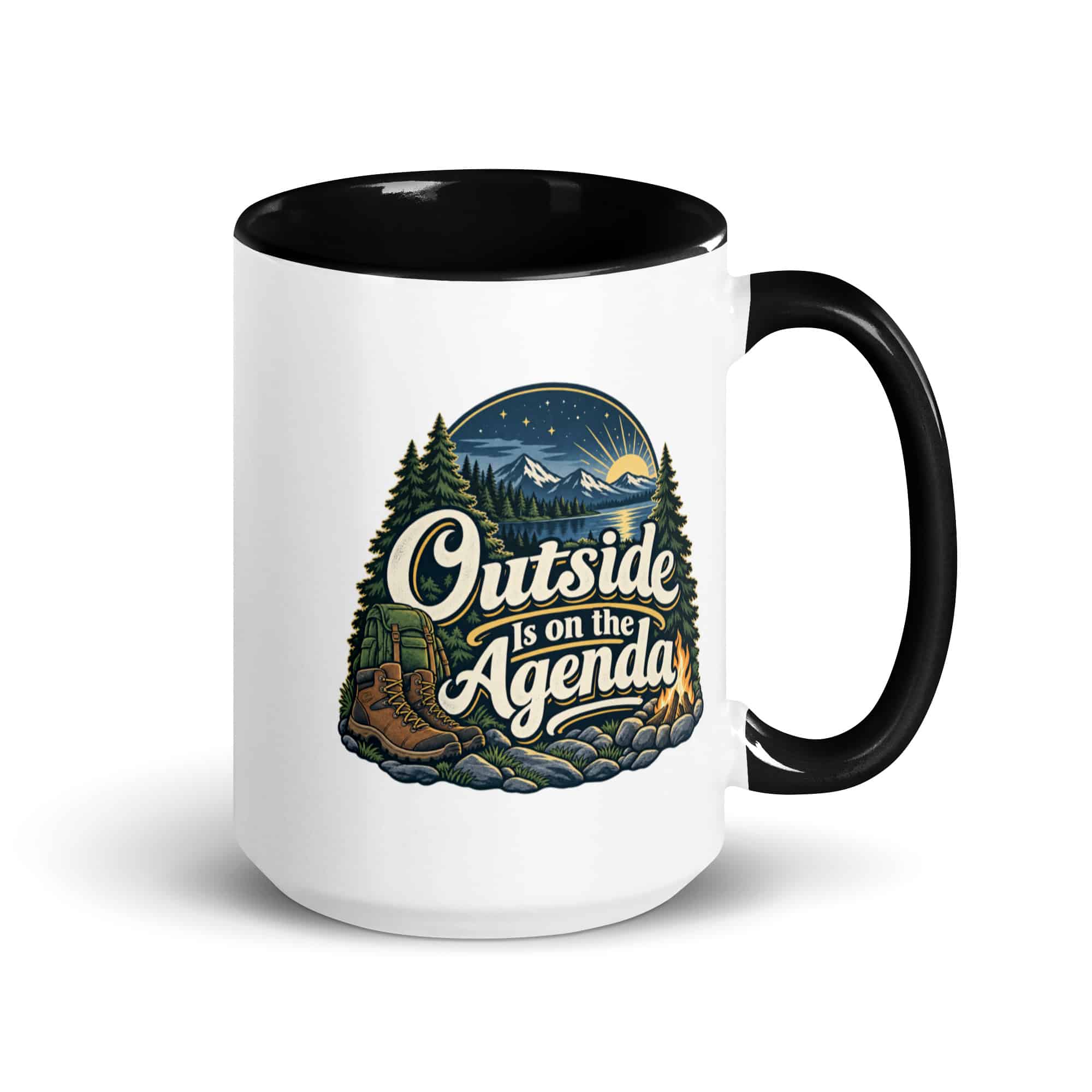 Nature and Adventure Color Inside Coffee Mug: Outside Is on the Agenda, Woodland Scenic Lettering